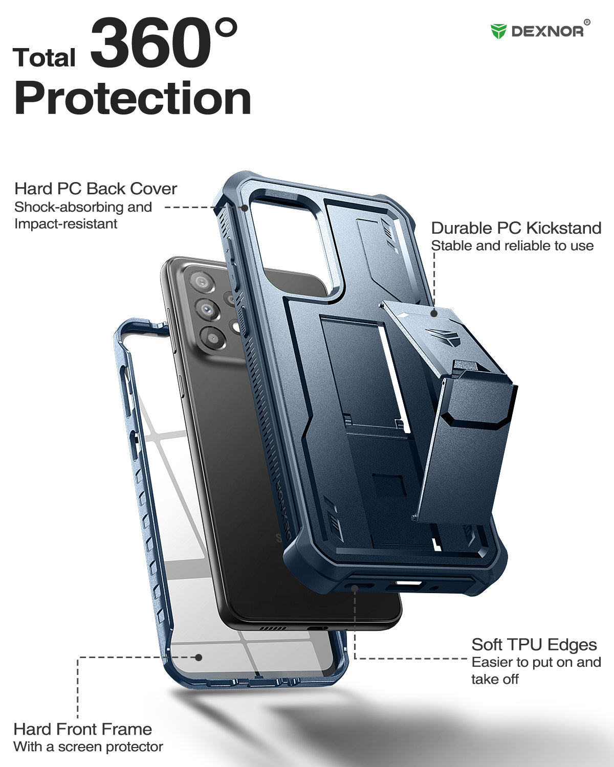 Dexnor Case for Samsung Galaxy A33 5G With Single Screen Protector Full Body Bumper Kickstand Heavy-duty Shockproof Rugged Cover.