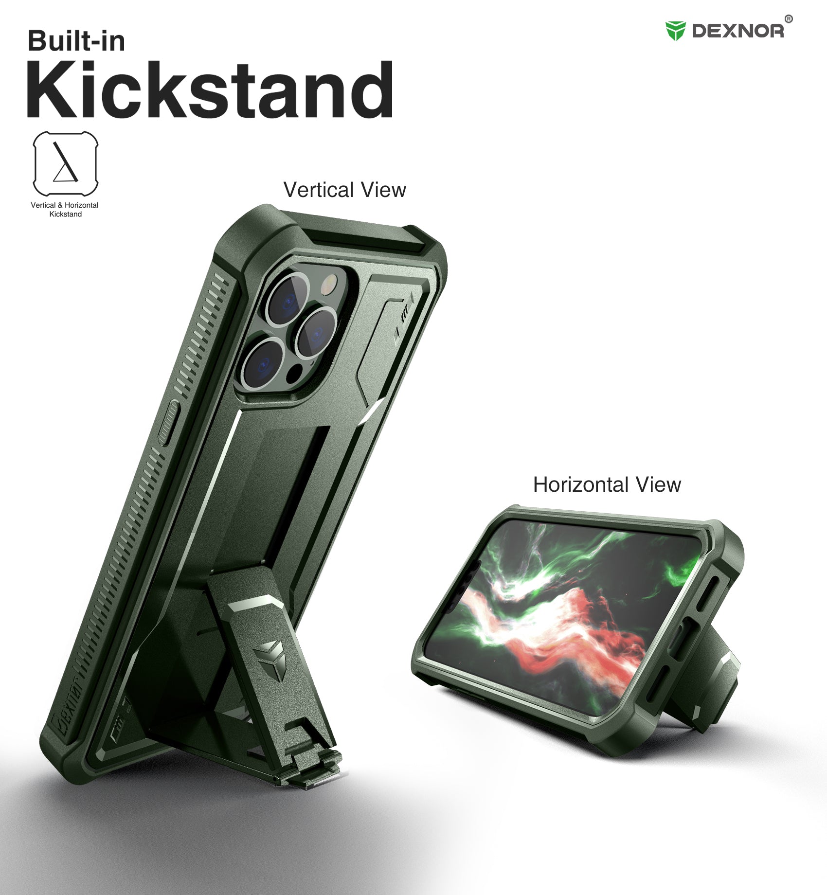 Dexnor for iphone 13 Pro Max Case With Heavy-duty Shockproof Full Body Built-in Screen Protector Adjustable Kickstand
