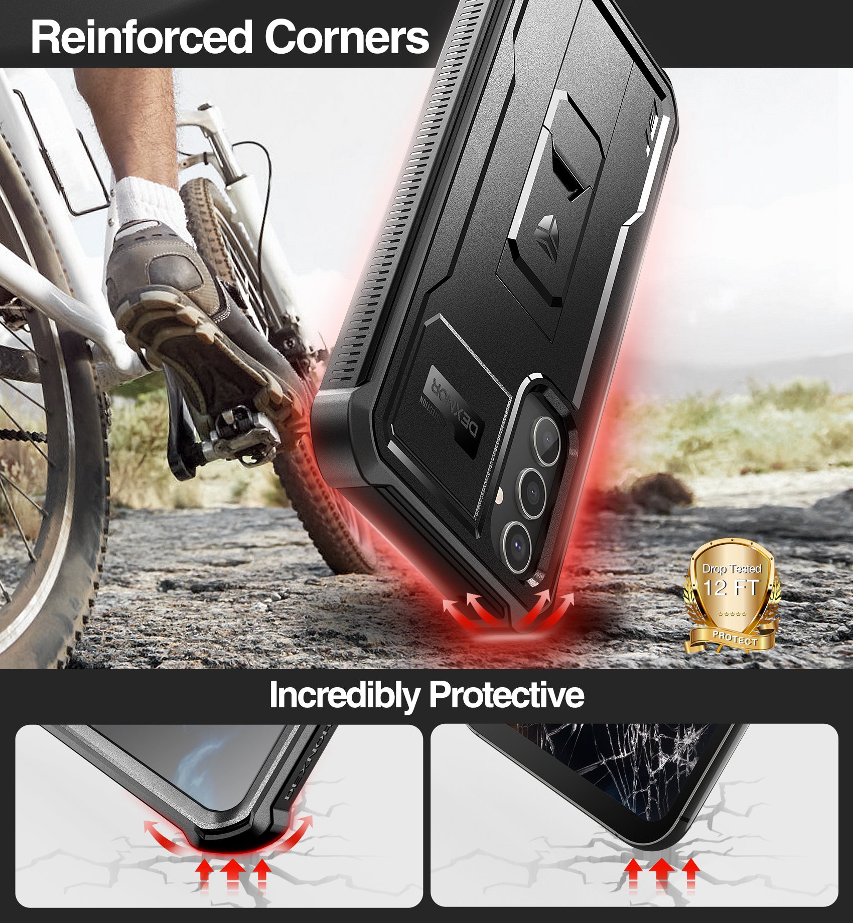 Dexnor Case for Samsung Galaxy A34 5G With Screen Protector Full Body Bumper Kickstand Heavy-duty Shockproof Rugged Cover.