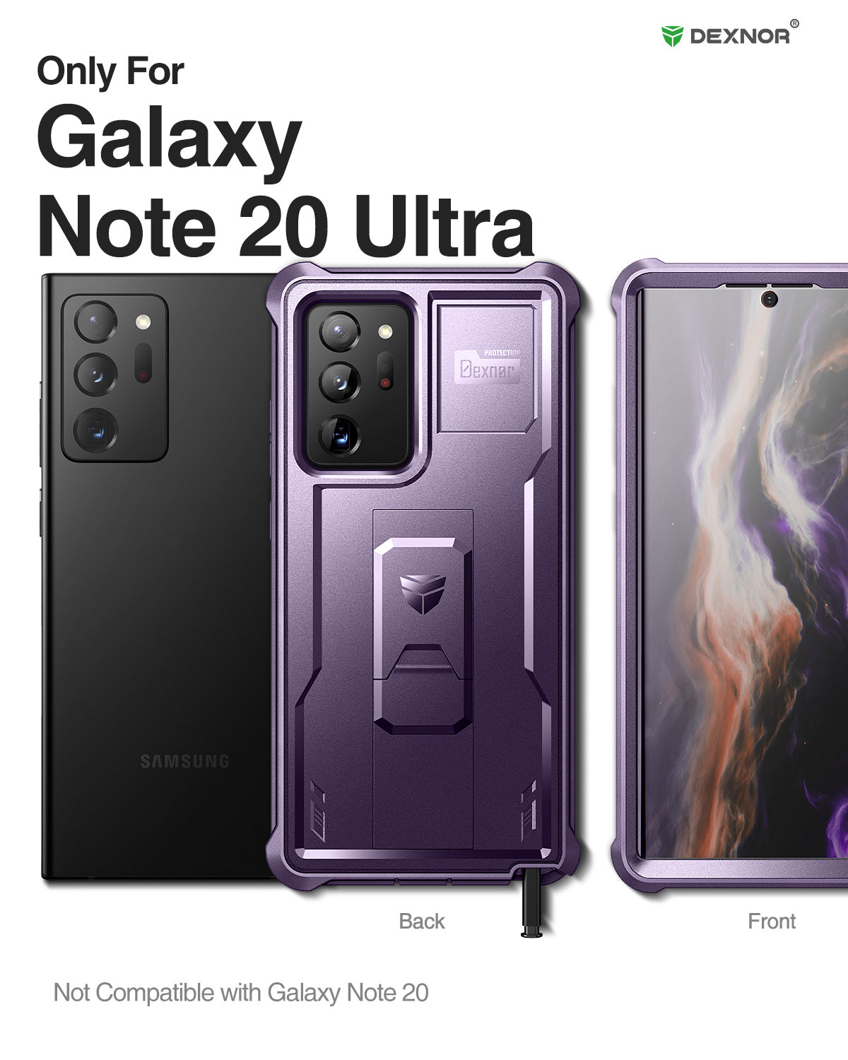 Dexnor Case for Samsung Galaxy Note 20 Ultra With Single Screen Protector Full Body Bumper Kickstand Heavy-duty Shockproof Rugged Cover.