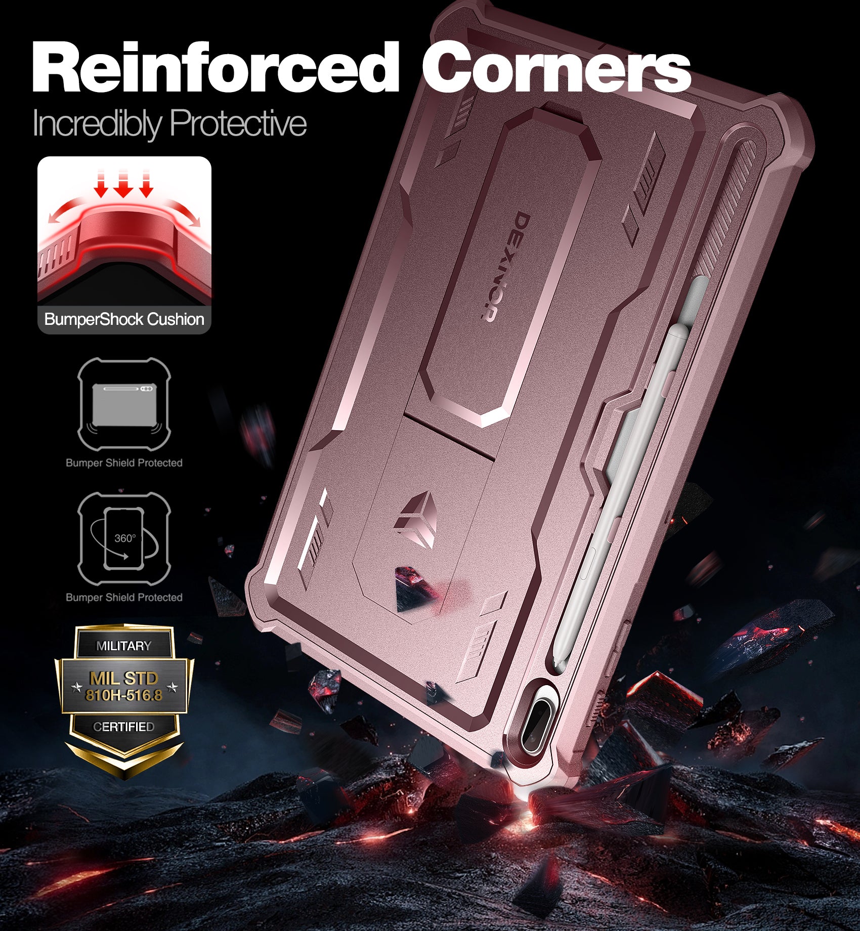 Dexnor Tablet Case for Samsung Galaxy Tab S7 Plus/S8 Plus With Screen Protector Full Body Bumper Kickstand Heavy-duty Shockproof Rugged Pen Holder Cover.