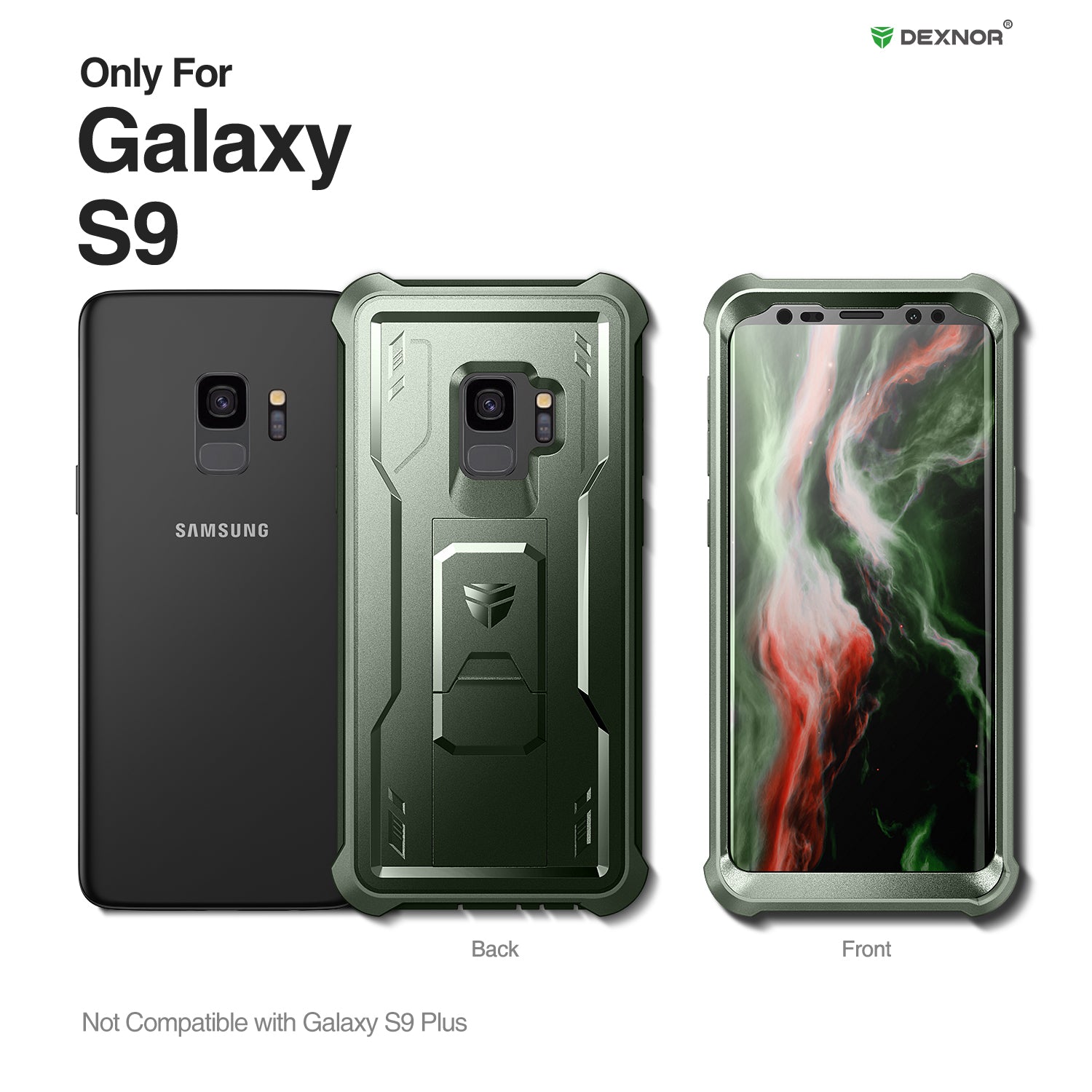 Dexnor Case for Samsung Galaxy S9 With Single Screen Protector Full Body Bumper Kickstand Heavy-duty Shockproof Rugged Cover.