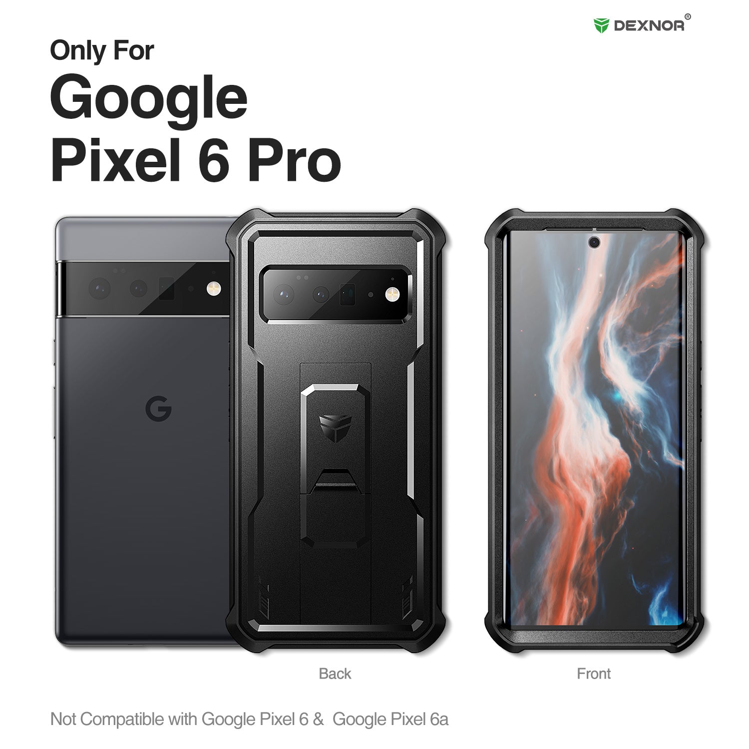 Dexnor Case for Google Pixel 6 Pro 5G With Screen Protector Full Body Bumper Kickstand Heavy-duty Shockproof Rugged Cover.