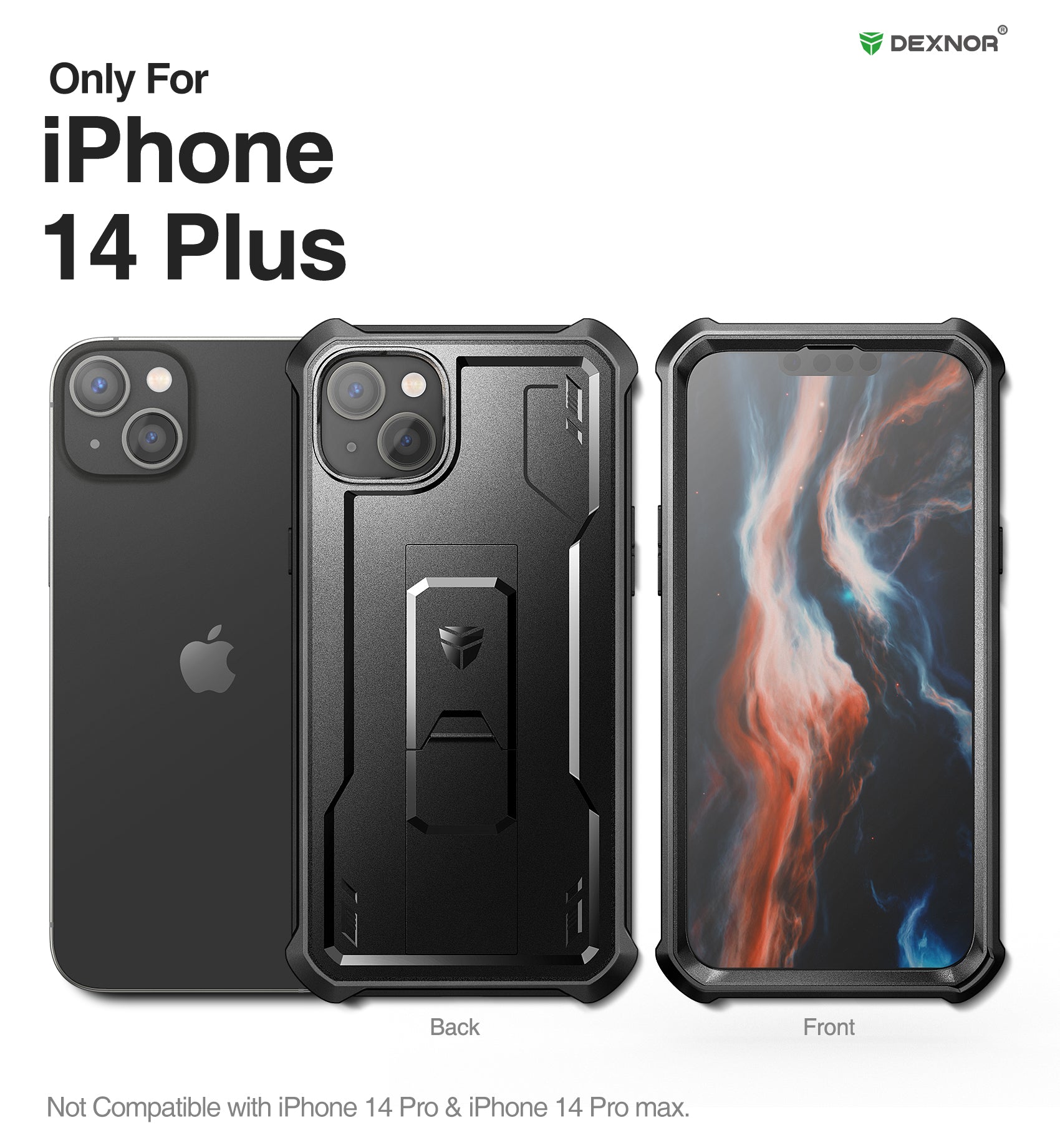 Dexnor for iphone 14 Plus Case With Heavy-duty Shockproof Full Body Built-in Screen Protector Adjustable Kickstand