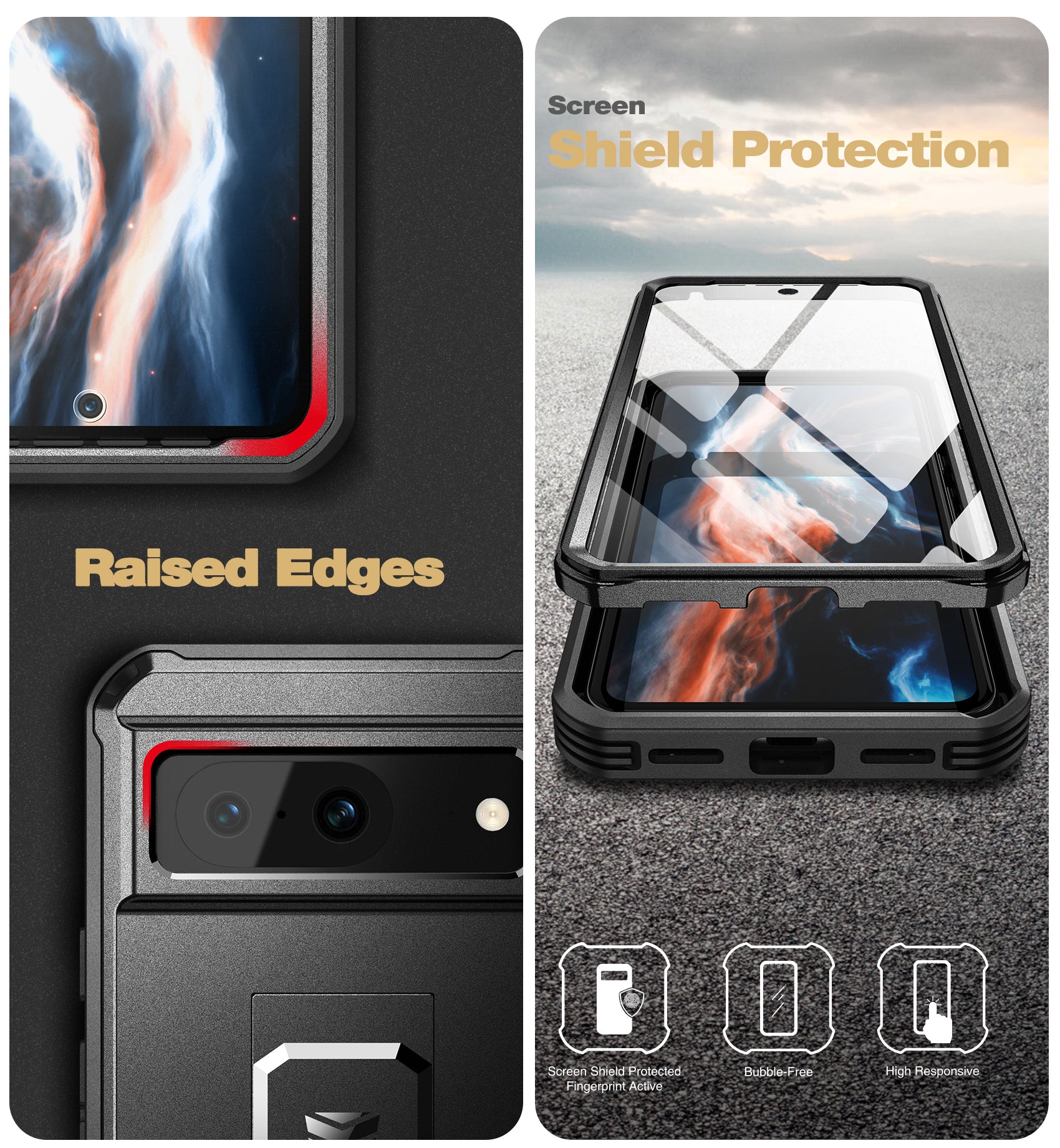 Dexnor Case for Google Pixel 8 With 2 Screen Protector Full Body Bumper Kickstand Heavy-duty Shockproof Rugged Cover.