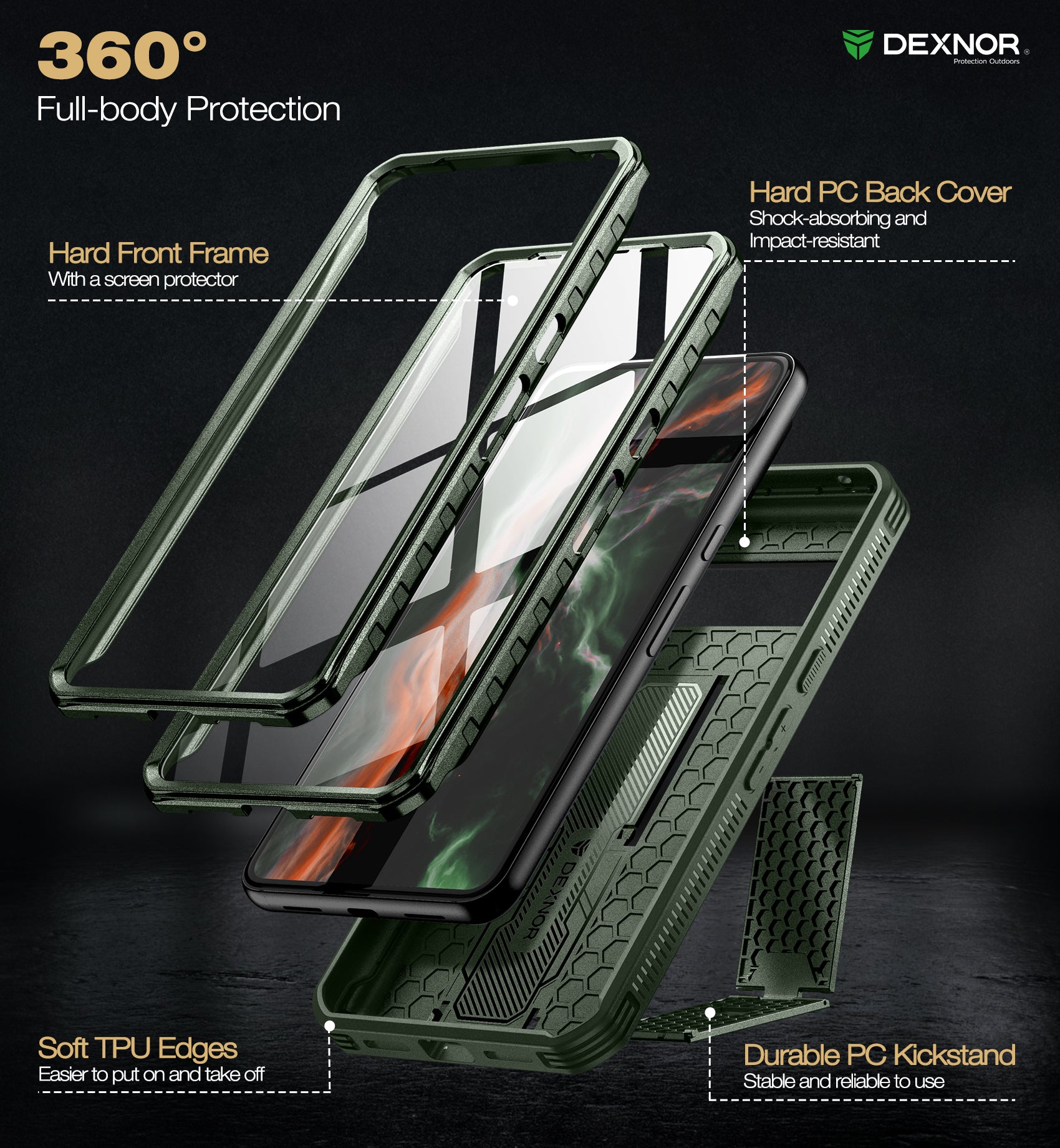 Dexnor Case for Google Pixel 8 Pro With 2 Screen Protector Full Body Bumper Kickstand Heavy-duty Shockproof Rugged Cover.