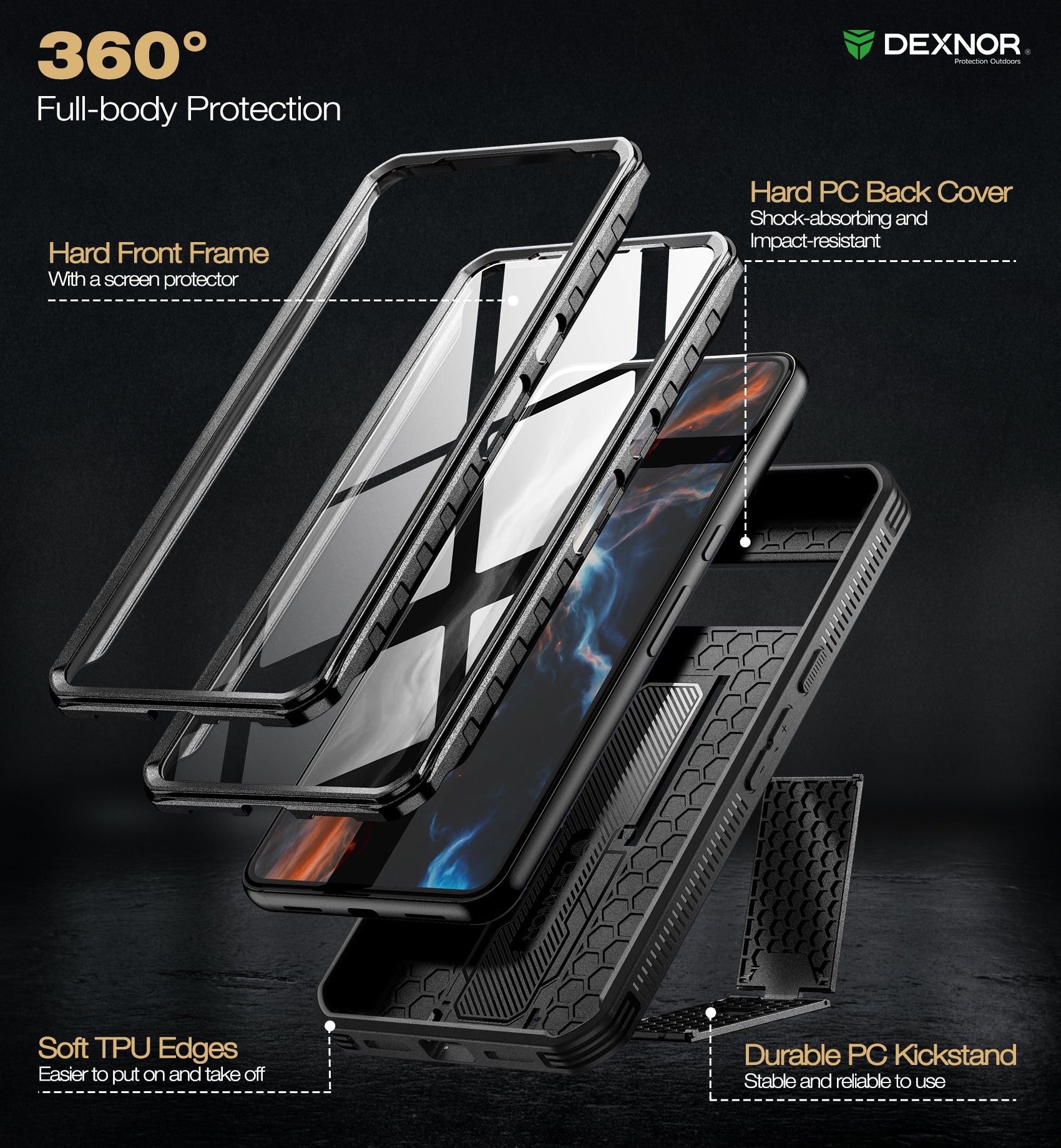 Dexnor Case for Google Pixel 8 Pro With 2 Screen Protector Full Body Bumper Kickstand Heavy-duty Shockproof Rugged Cover.