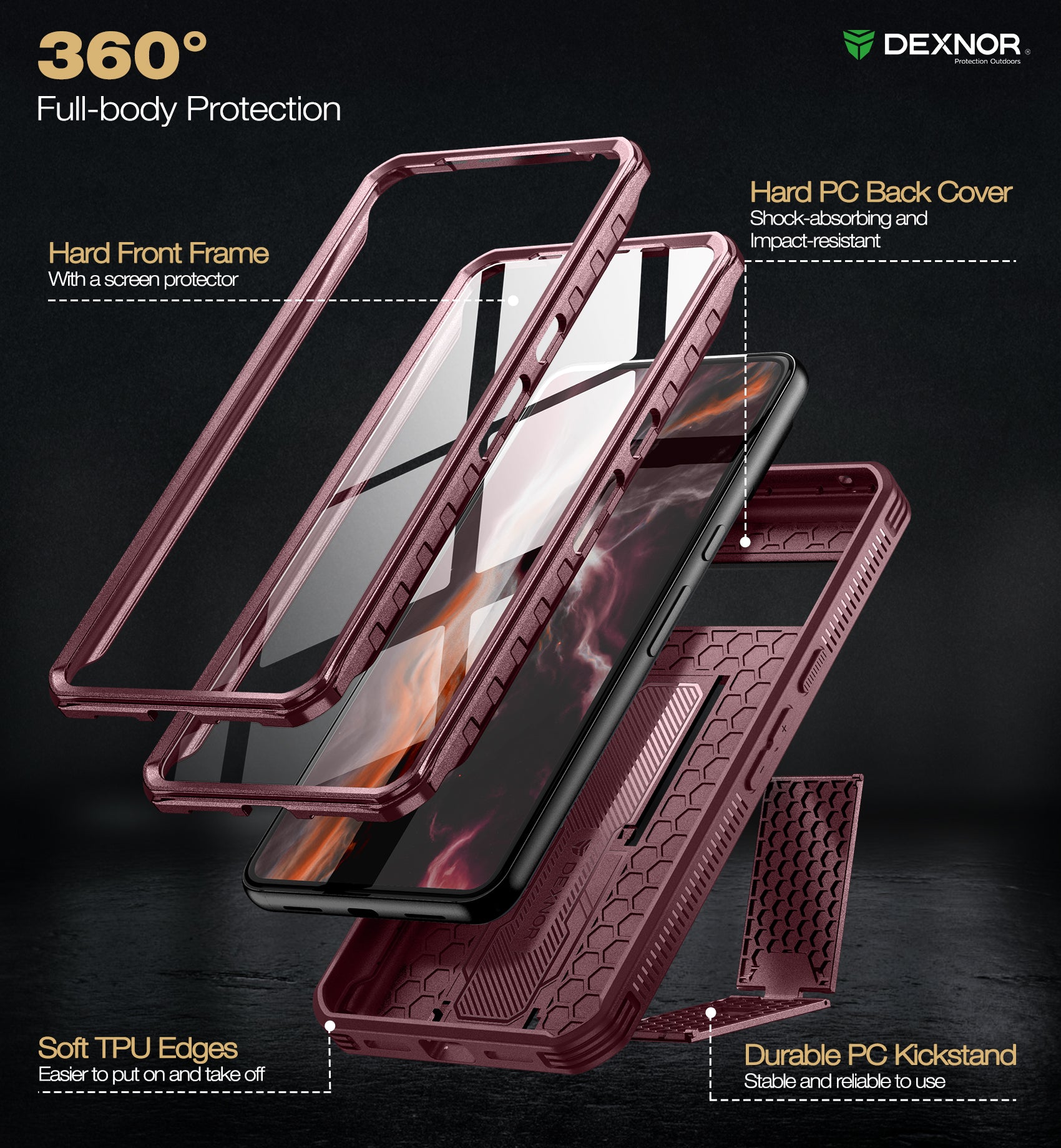 Dexnor Case for Google Pixel 8 Pro With 2 Screen Protector Full Body Bumper Kickstand Heavy-duty Shockproof Rugged Cover.