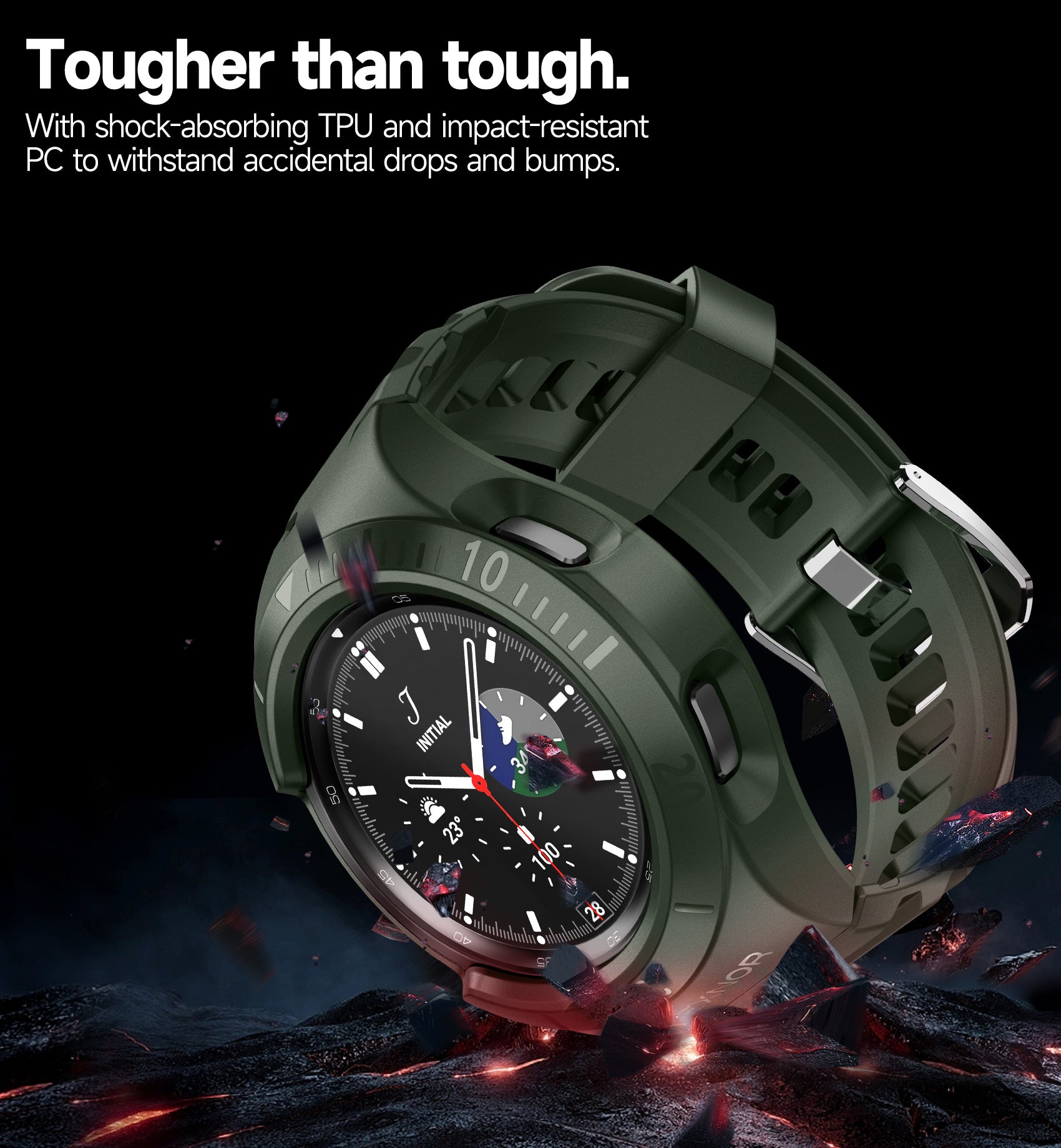 Dexnor Watch Case for Watch 4 Classic Band 46mm(2021) Full Body Bumper Shockproof Rugged Raised Bezel Snap-on Cover