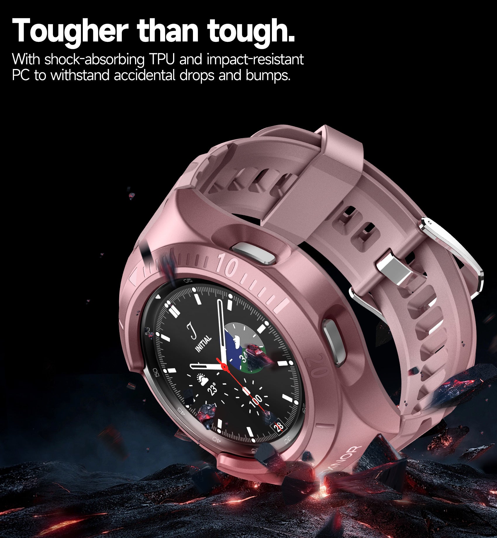 Dexnor Watch Case for Watch 4 Classic Band 46mm(2021) Full Body Bumper Shockproof Rugged Raised Bezel Snap-on Cover