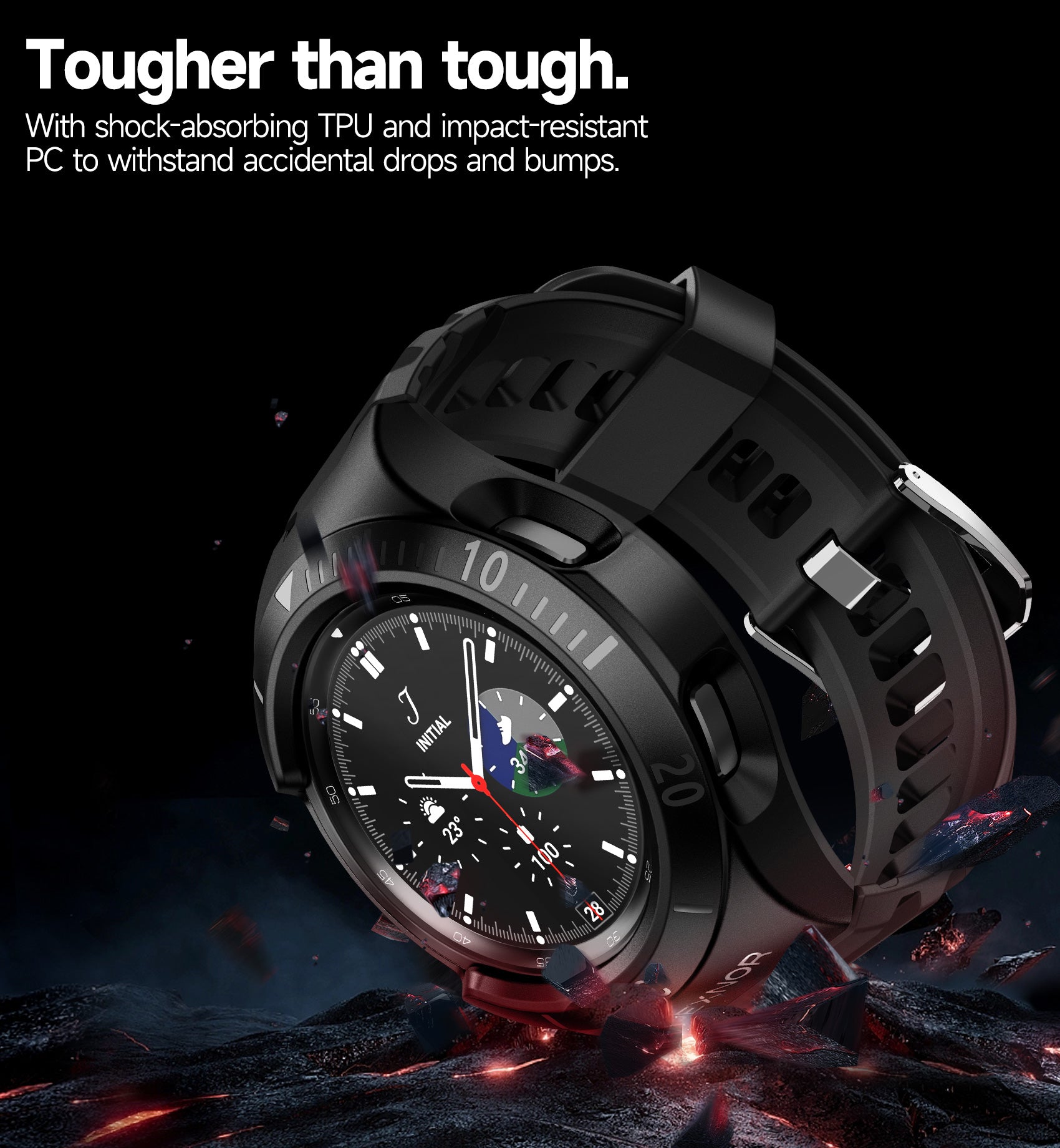 Dexnor Watch Case for Watch 4 Classic Band 46mm(2021) Full Body Bumper Shockproof Rugged Raised Bezel Snap-on Cover