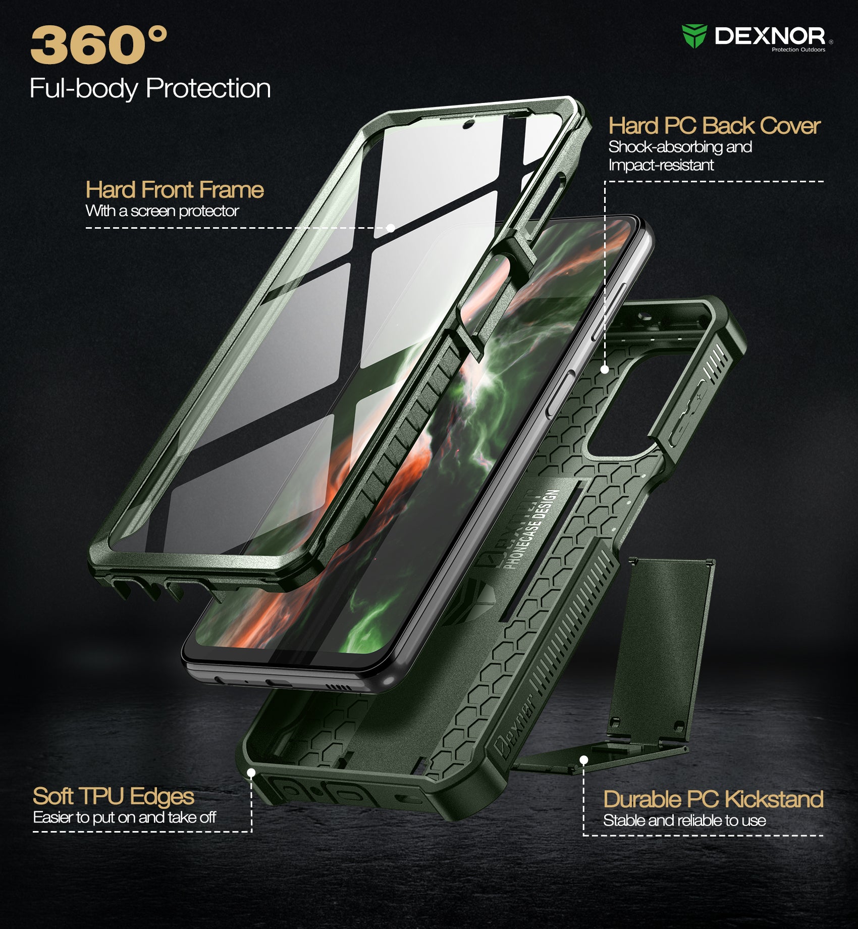 Dexnor Case for Samsung Galaxy A32 5G With Single Screen Protector Full Body Bumper Kickstand Heavy-duty Shockproof Rugged Cover.