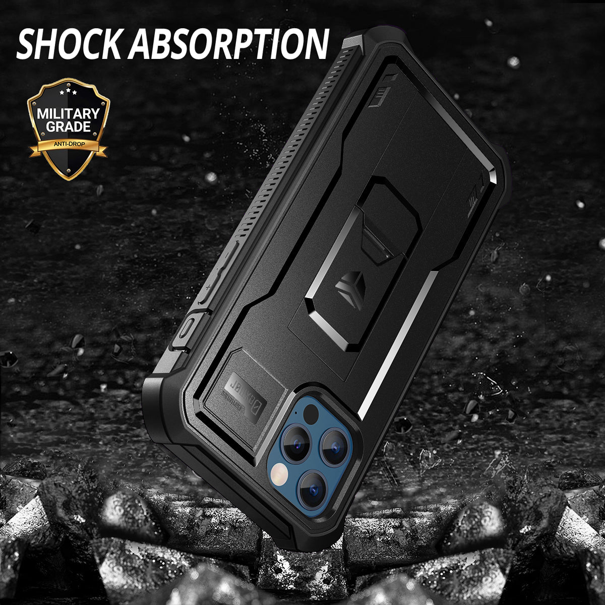 Dexnor Black Case For iPhone 12 Pro Max With Heavy-duty Shockproof Full Body Built-in Screen Protector Adjustable Kickstand