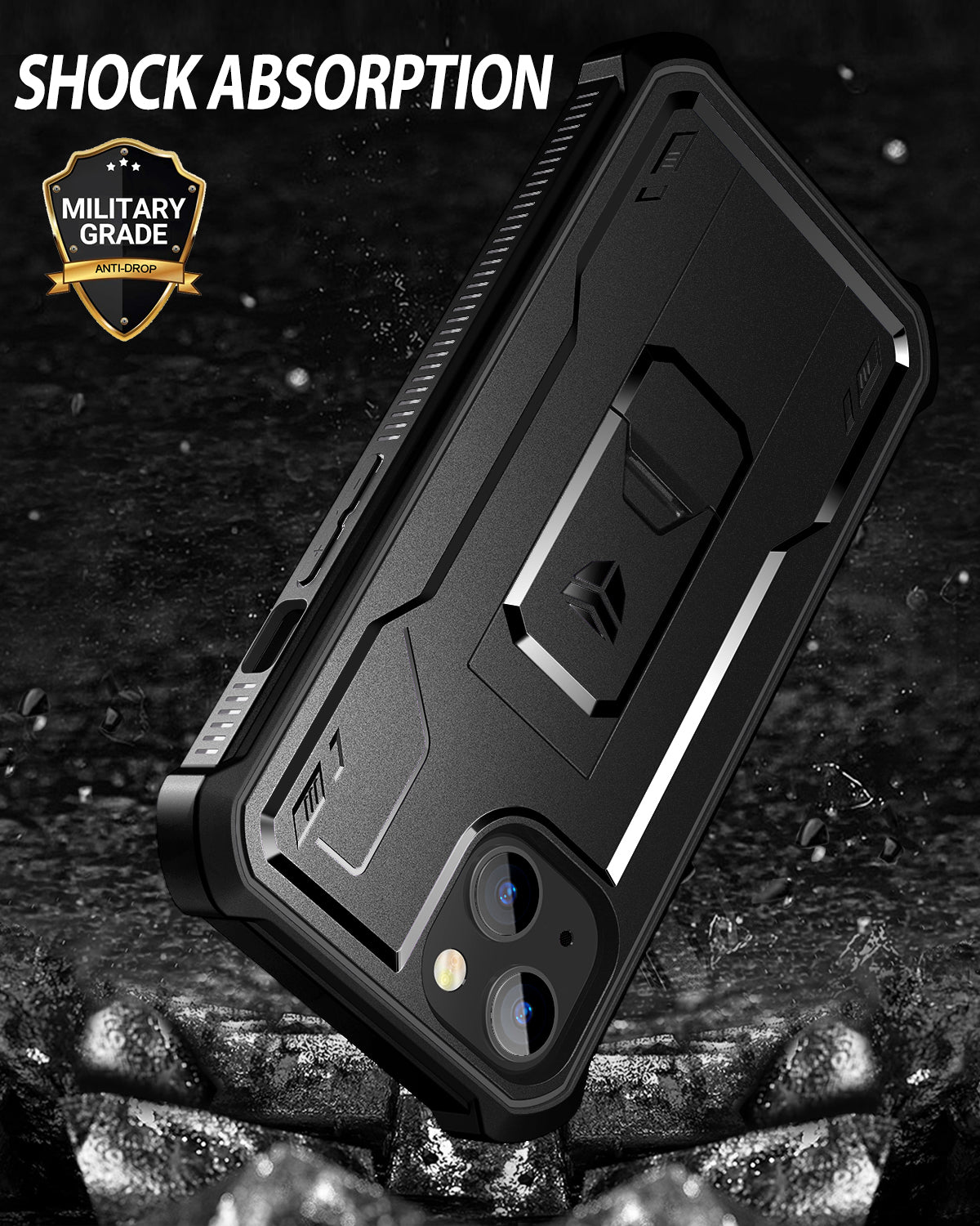 Dexnor for iphone 14/13 Case With Heavy-duty Shockproof Full Body Built-in Screen Protector Adjustable Kickstand