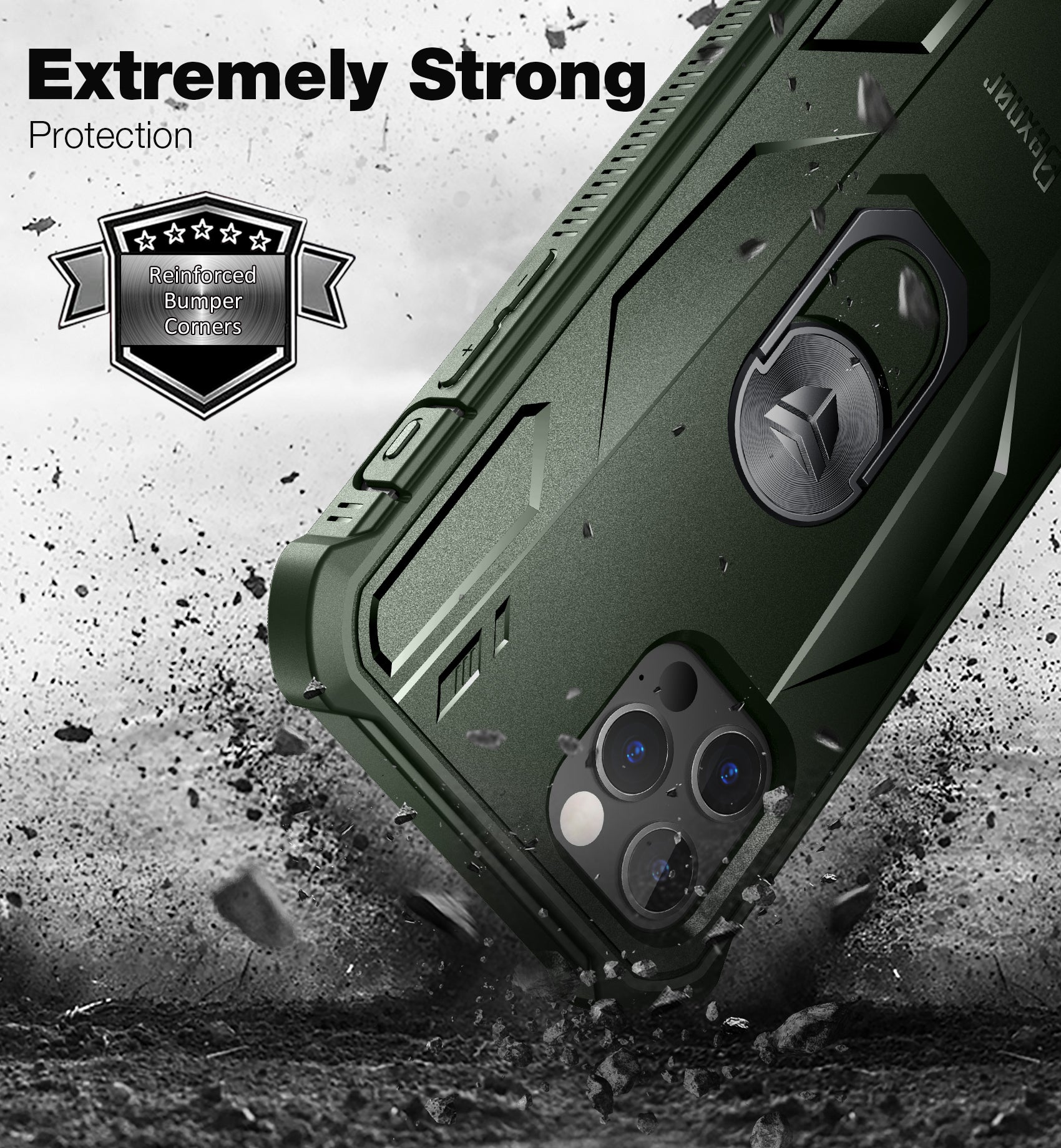 Dexnor Rugged Full Body Case for iPhone 12/12 Pro with Screen Protector & Ring Kickstand Car Mount, Slim Shockproof Protective Bumper Cover with Anti Dust Plugs.