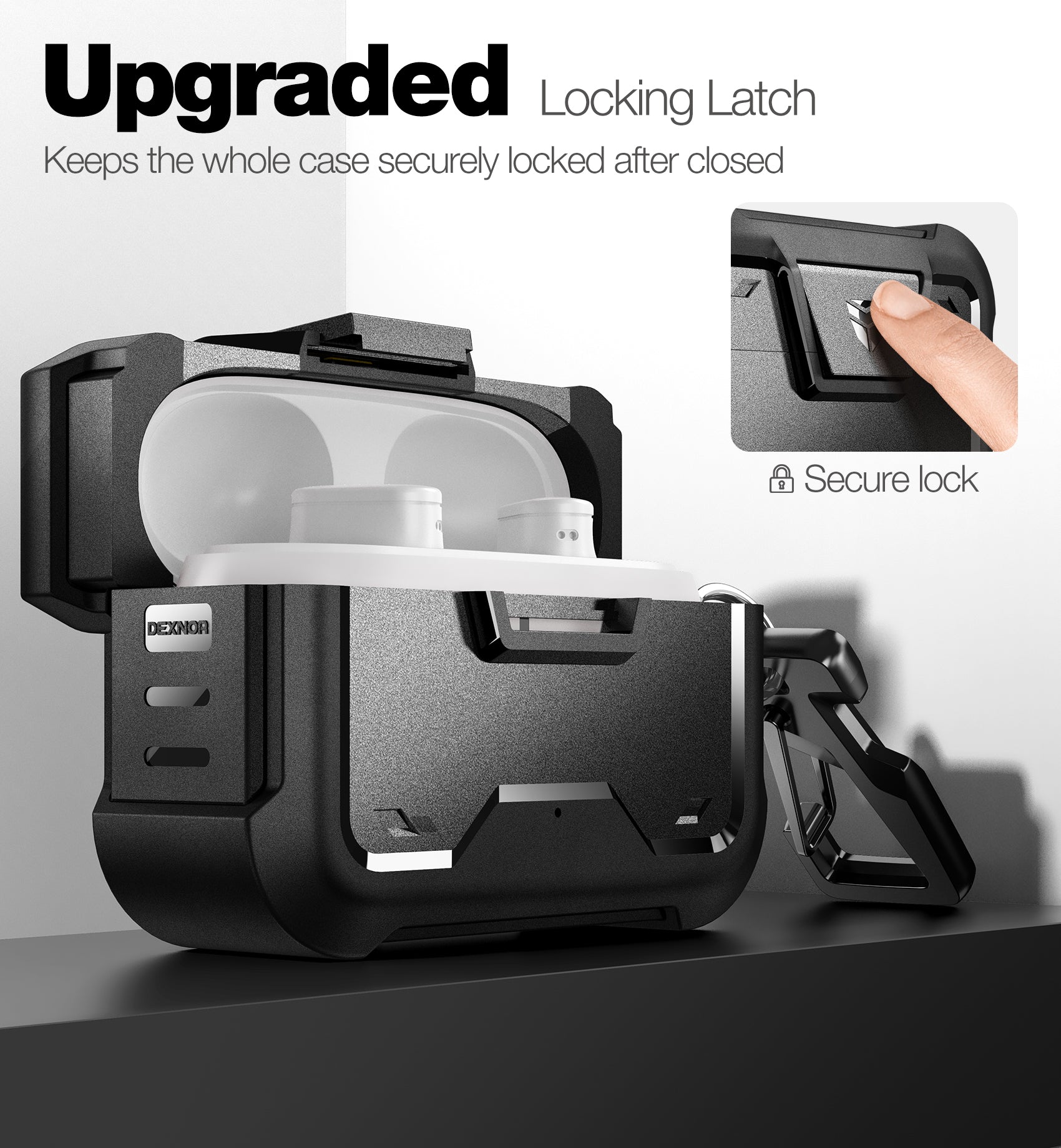 Dexnor Earphone Case for Beats Studio Buds 2021/Buds + 2023 with Secure Lock and Carabiner Full Body Bumper Shockproof Rugged Cover