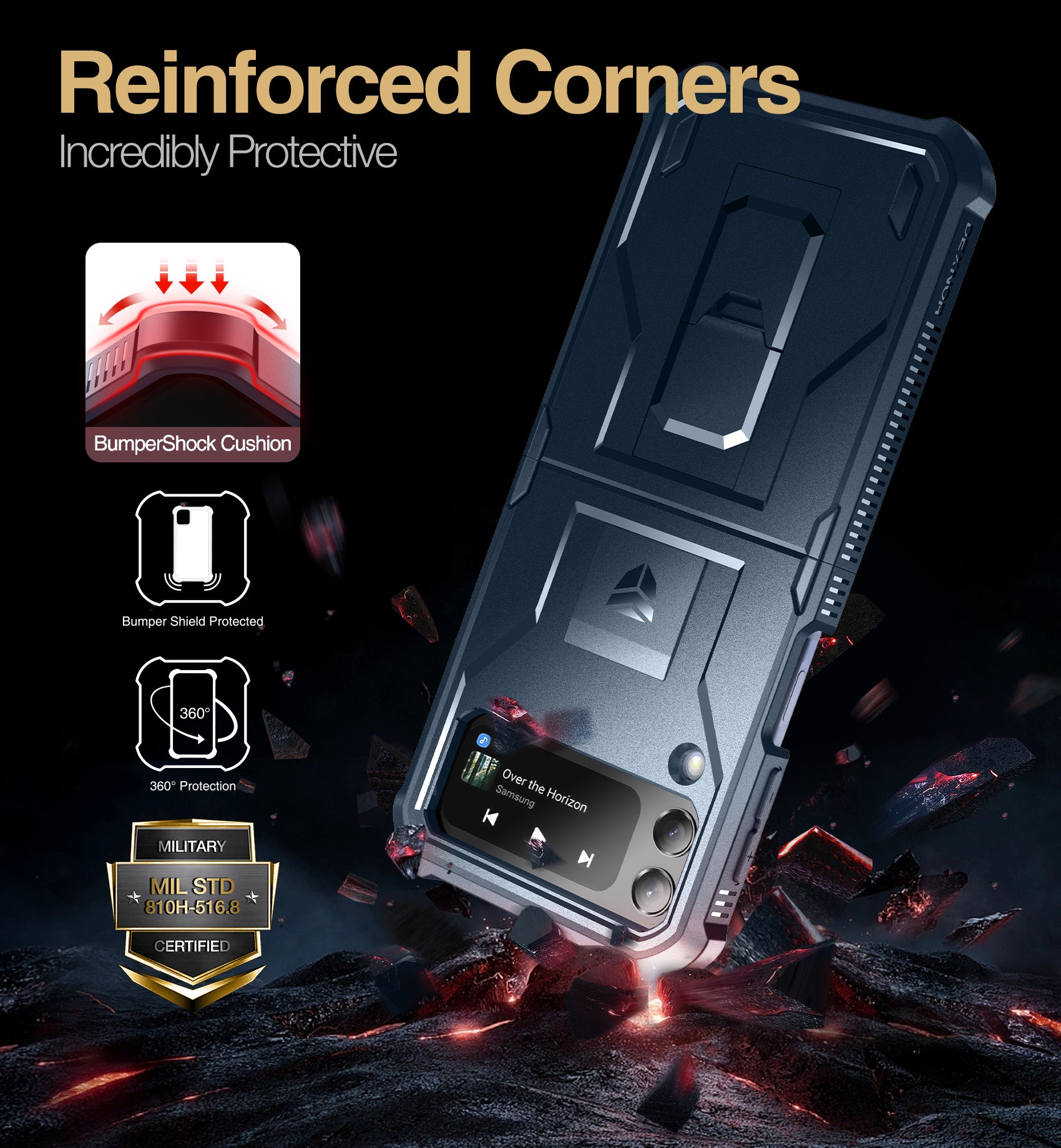 Dexnor Case for Samsung Galaxy Z Flip 4  Hinge Coverage With Screen Protector Full Body Bumper Kickstand Hinge Coverage Shockproof Rugged  Cover