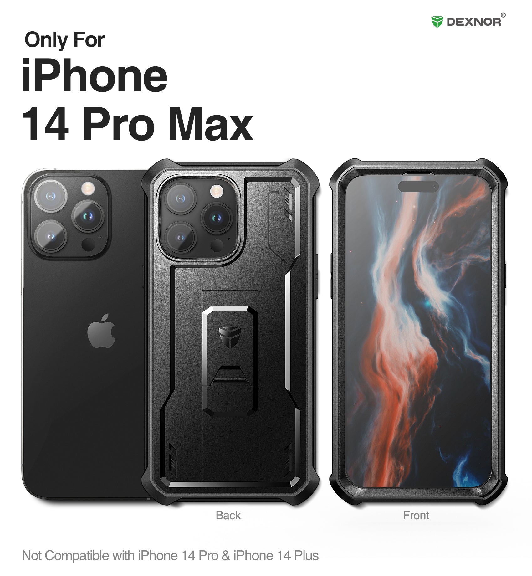 Dexnor for iphone 14 Pro Max Case Heavy-duty Shockproof Full Body Built-in Screen Protector Adjustable Kickstand