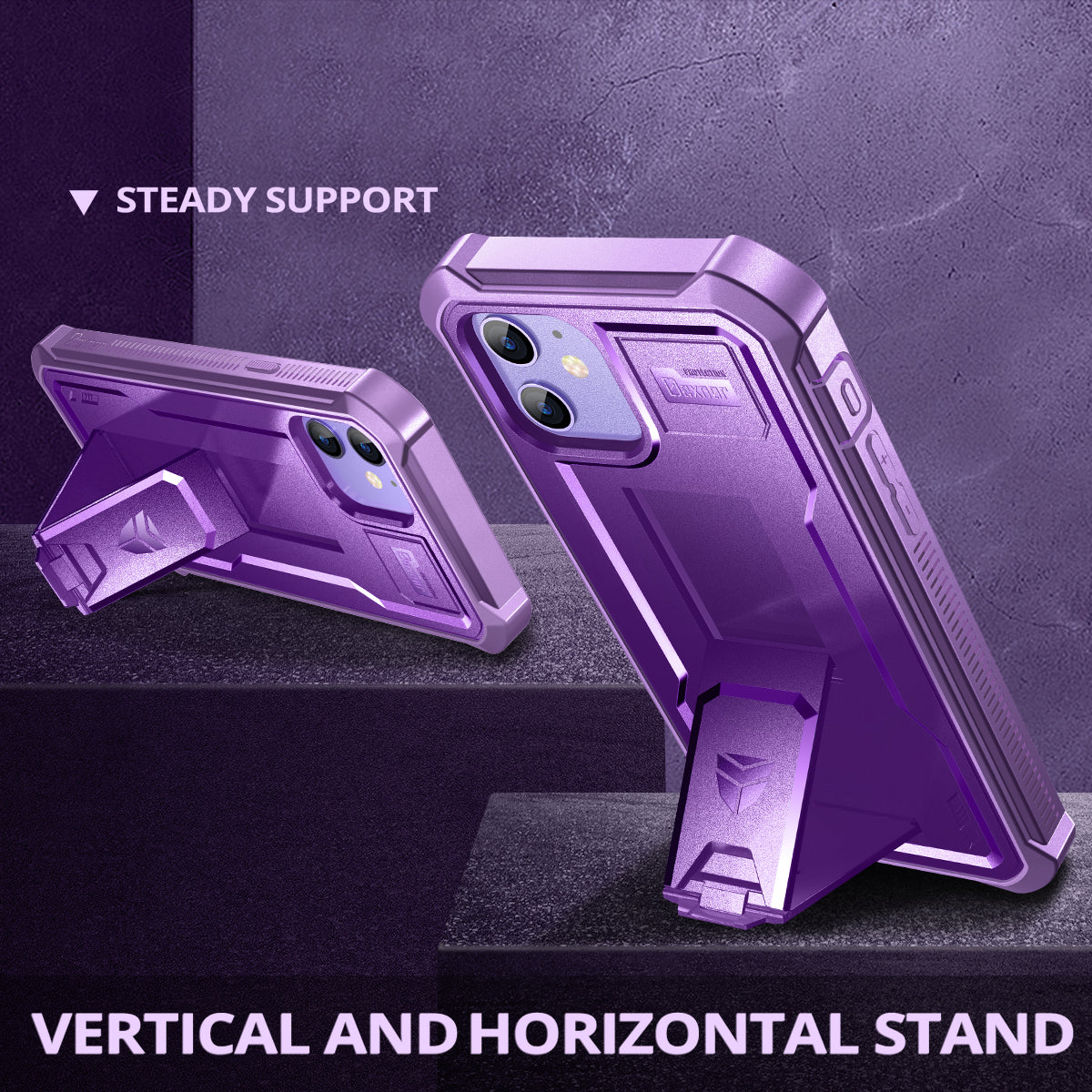 Dexnor Black Case For iPhone 12 Pro With Heavy-duty Shockproof Full Body Built-in Screen Protector Adjustable Kickstand