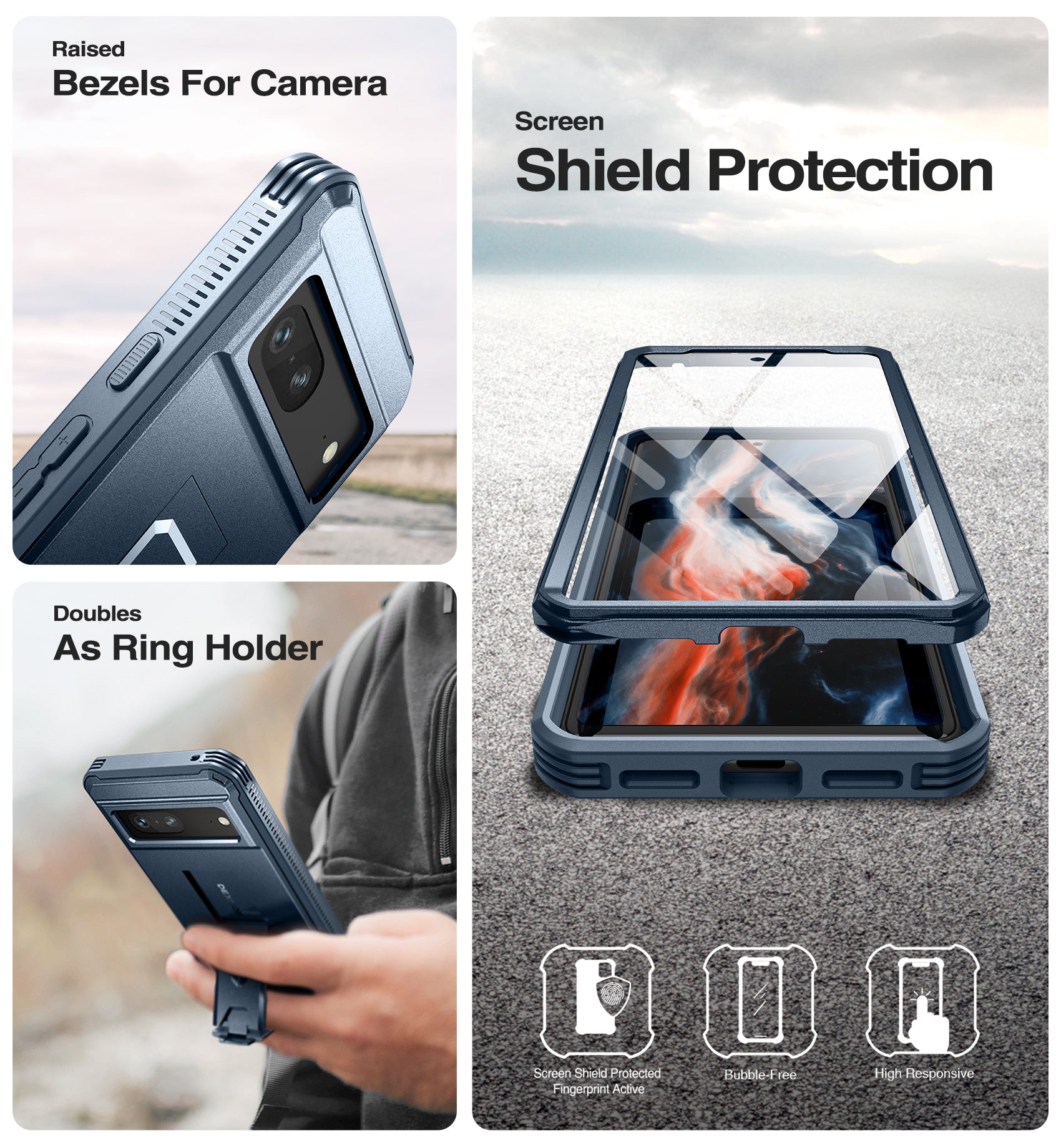 Dexnor Case for Google Pixel 7 With Screen Protector Full Body Bumper Kickstand Heavy-duty Shockproof Rugged Cover.