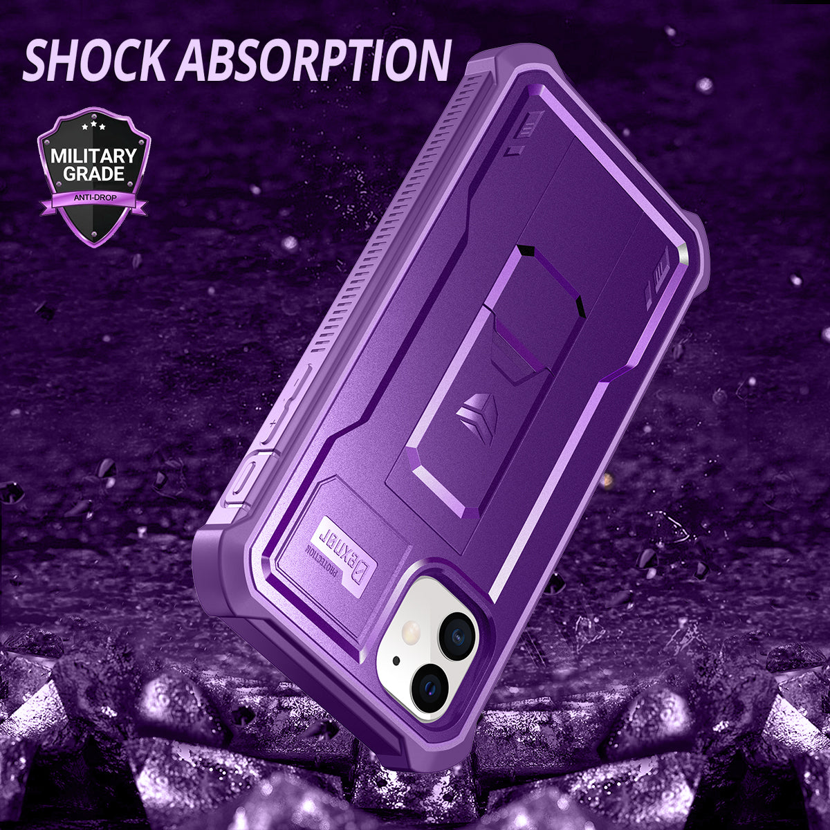 Dexnor Case for iPhone 11 With Screen Protector Full Body Bumper Kickstand Heavy-duty Shockproof Rugged Cover.