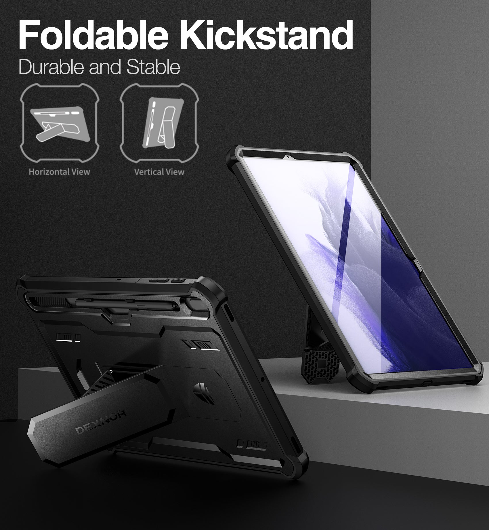 Dexnor Tablet Case for Samsung Galaxy Tab S7 Plus/S8 Plus With Screen Protector Full Body Bumper Kickstand Heavy-duty Shockproof Rugged Pen Holder Cover.