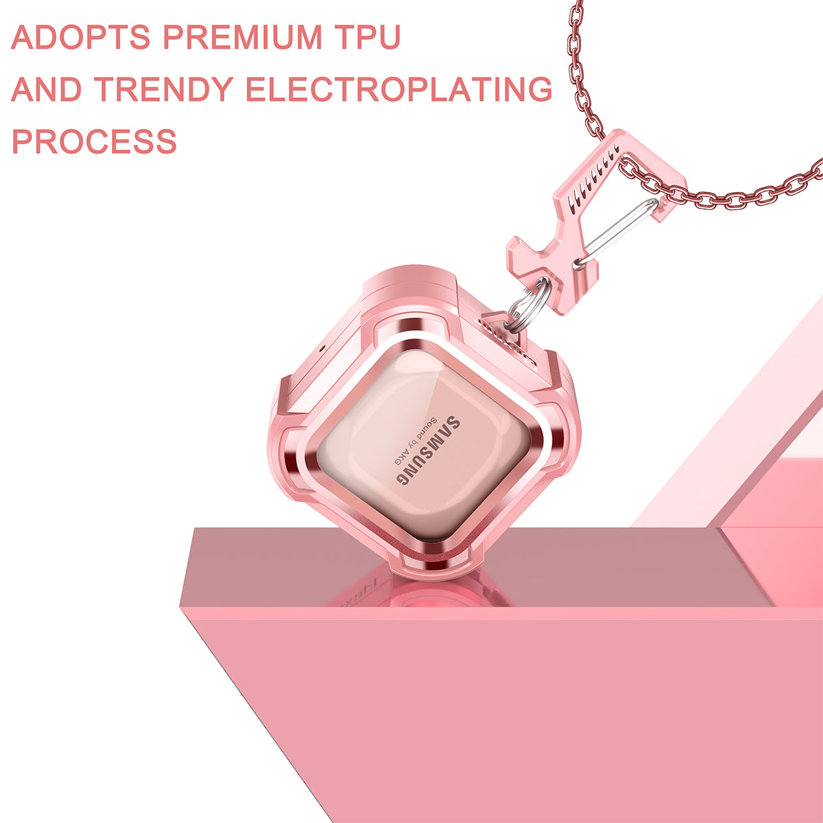 Dexnor Earphone Case For Samsung Galaxy Buds Live / Pro / Buds2 / Buds2 Pro /FE(2023) with Secure Lock and Carabiner Full Body Bumper Shockproof Rugged Cover Electroplating version.