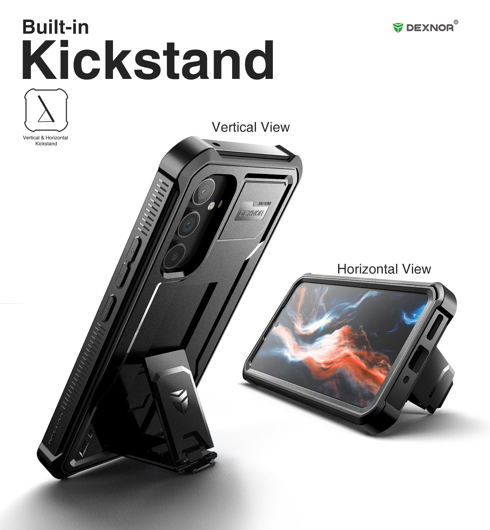 Dexnor Case for Samsung Galaxy A54 5G With Screen Protector Full Body Bumper Kickstand Heavy-duty Shockproof Rugged Cover.