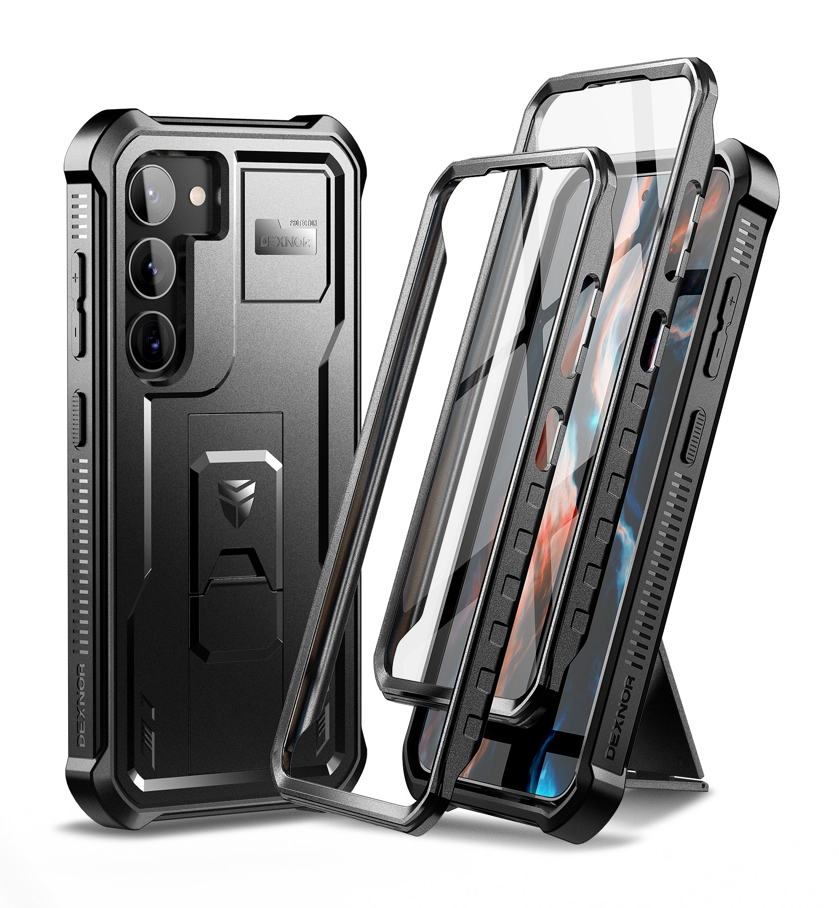 Dexnor Case for Samsung Galaxy S23 Plus With Screen Protector Full Body Bumper Kickstand Heavy-duty Shockproof Rugged Cover.