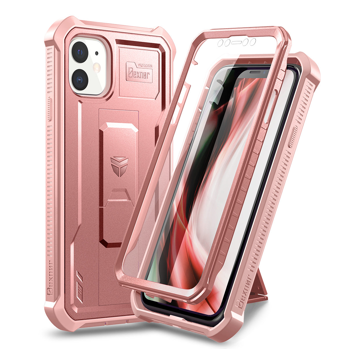 Dexnor Case for iPhone 11 With Screen Protector Full Body Bumper Kickstand Heavy-duty Shockproof Rugged Cover.