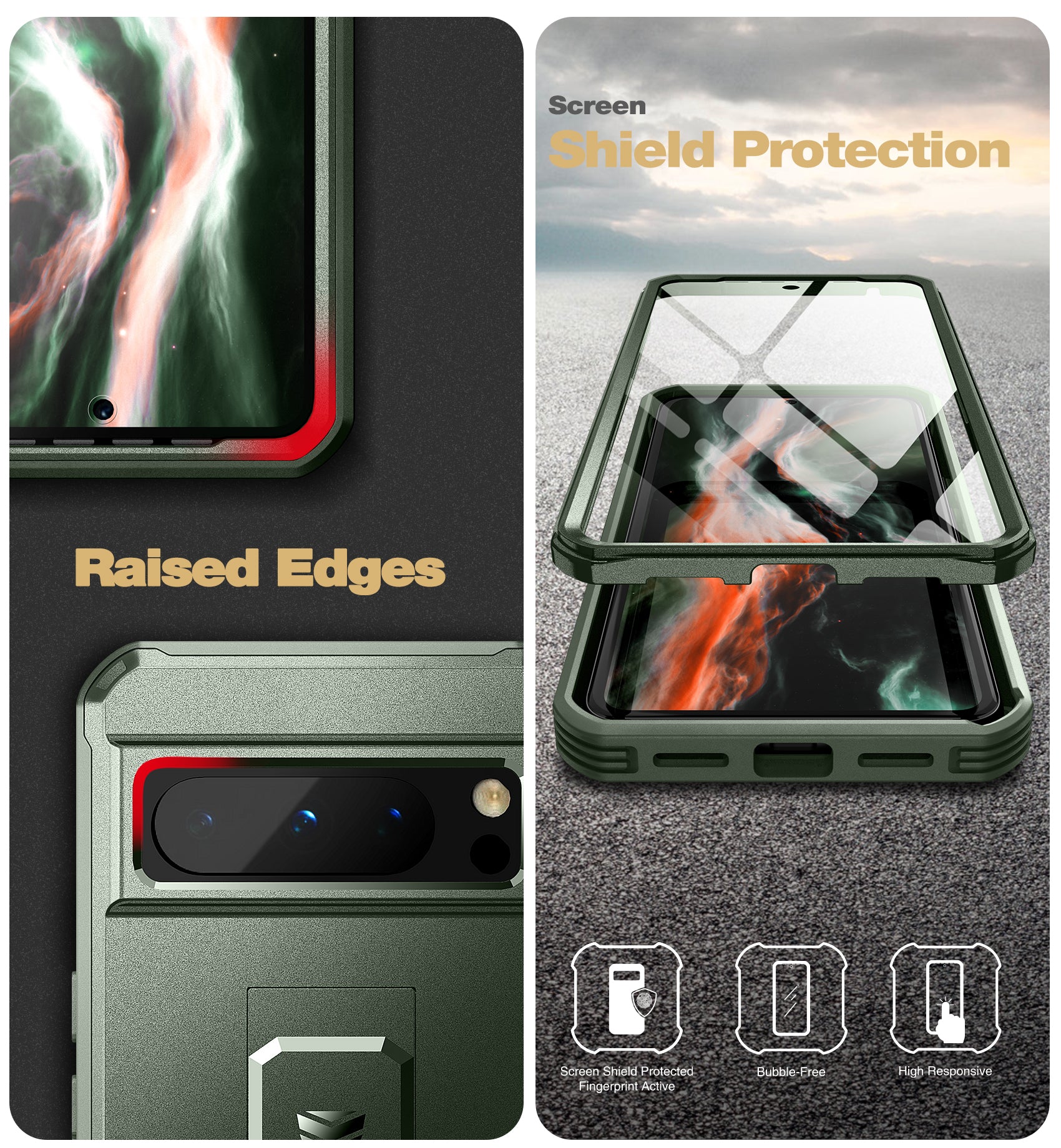 Dexnor Case for Google Pixel 8 Pro With 2 Screen Protector Full Body Bumper Kickstand Heavy-duty Shockproof Rugged Cover.