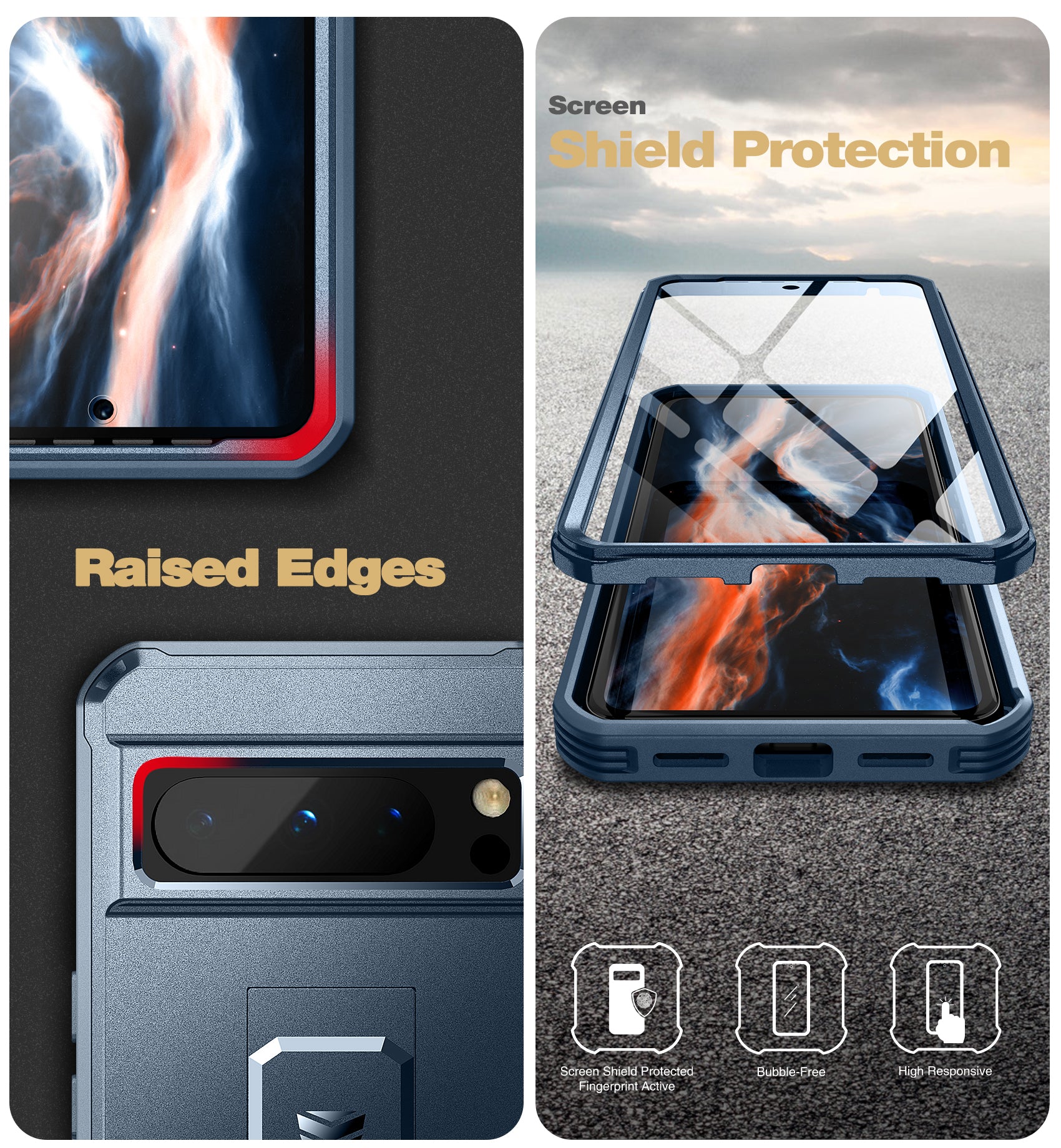 Dexnor Case for Google Pixel 8 Pro With 2 Screen Protector Full Body Bumper Kickstand Heavy-duty Shockproof Rugged Cover.