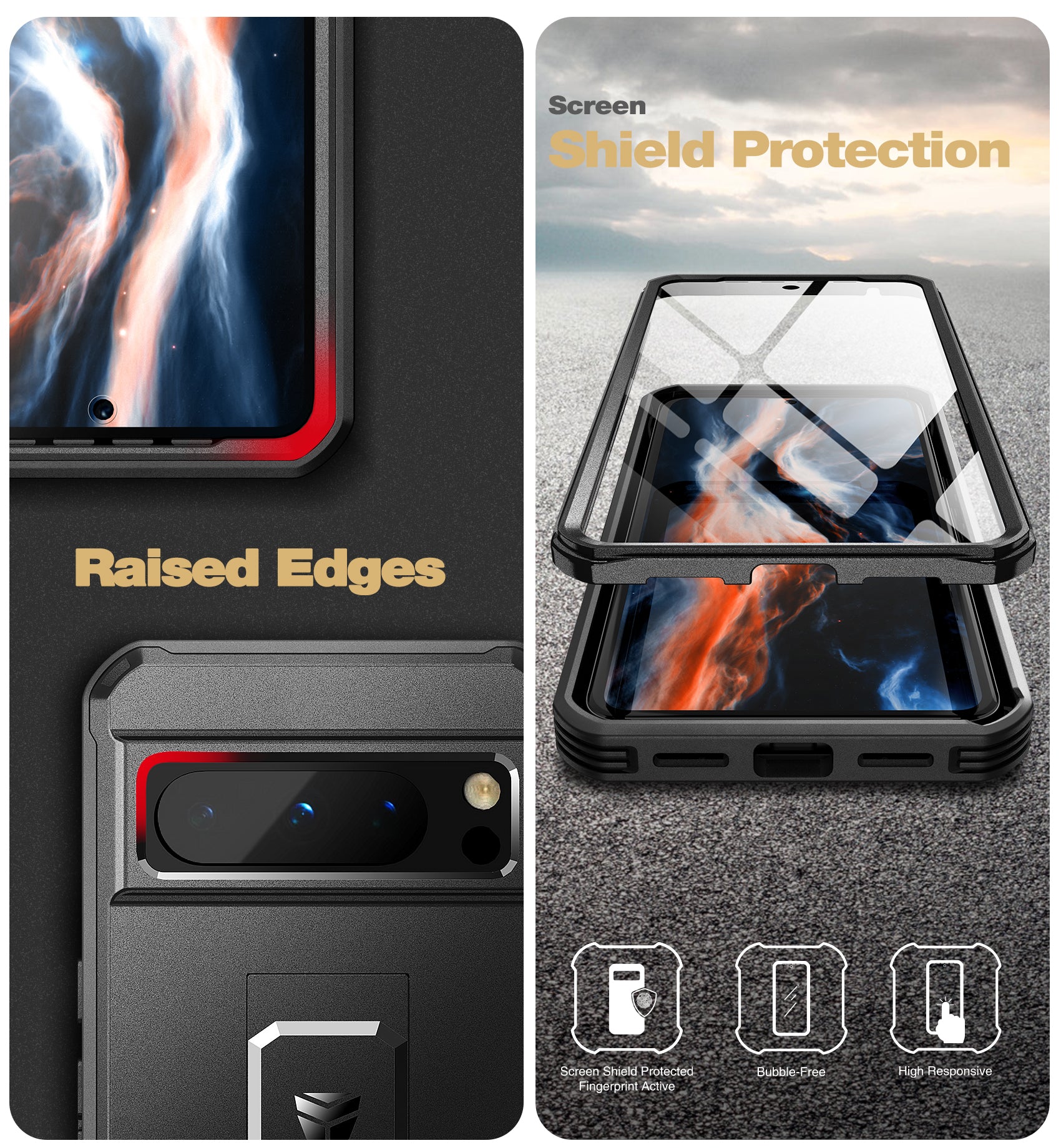 Dexnor Case for Google Pixel 8 Pro With 2 Screen Protector Full Body Bumper Kickstand Heavy-duty Shockproof Rugged Cover.