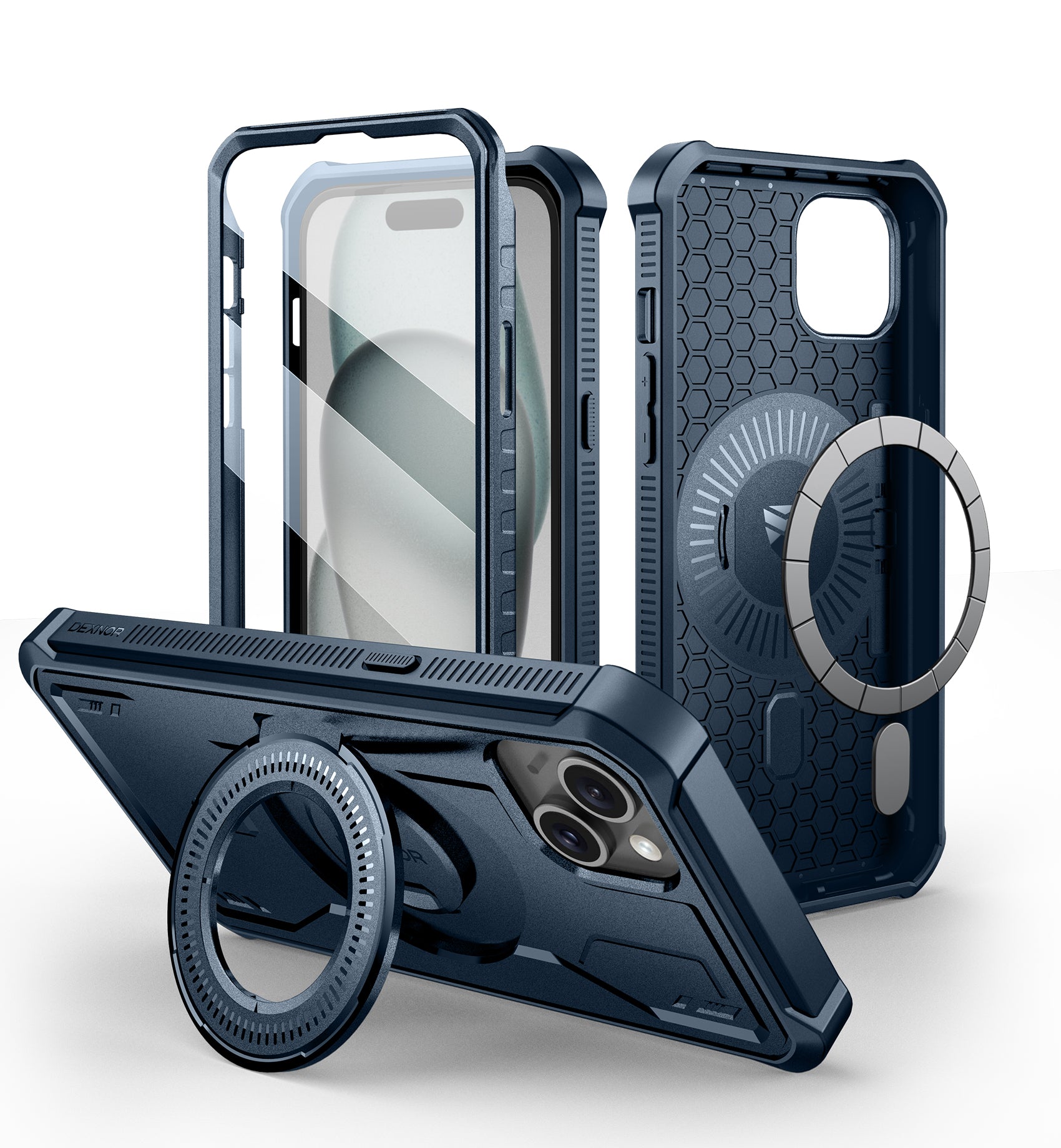Dexnor for iphone 15Plus /14 Plus Case With MagSafe Heavy-duty Shockproof Full Body Built-in Screen Protector Adjustable Kickstand