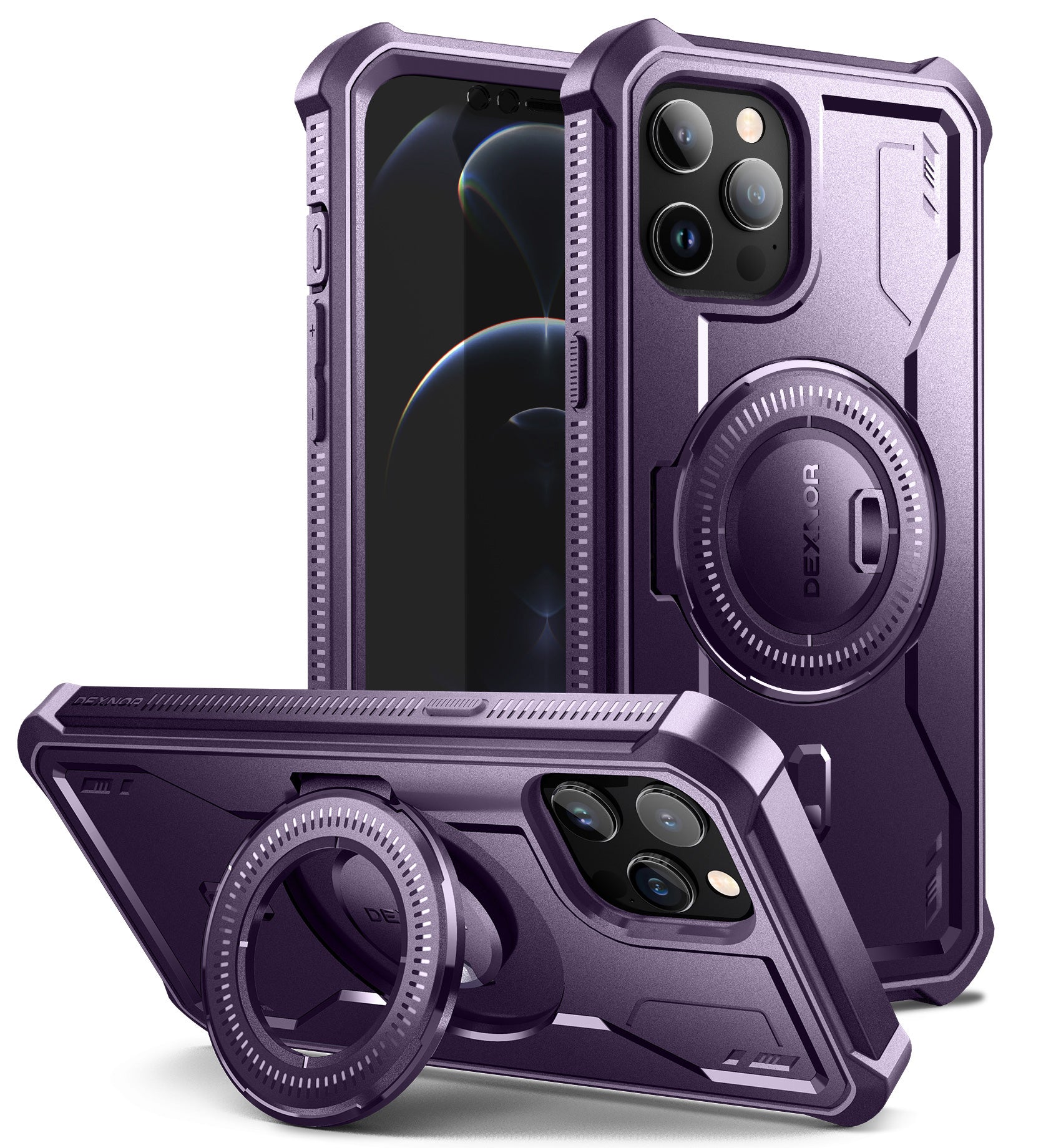 Dexnor Black Case For iPhone 12 Pro Max With MagSafe Heavy-duty Shockproof Full Body Built-in Screen Protector Adjustable Kickstand