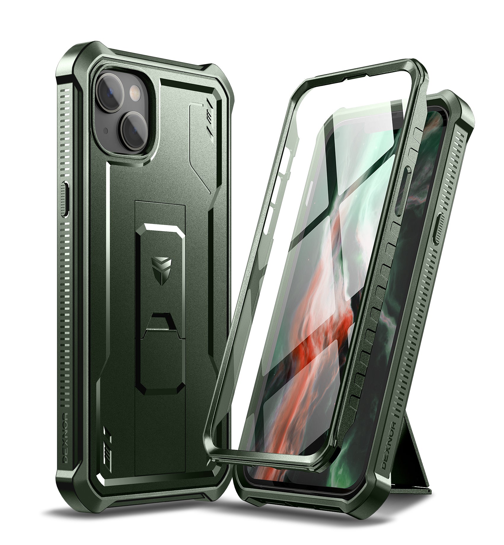 Dexnor for iphone 14 Plus Case With Heavy-duty Shockproof Full Body Built-in Screen Protector Adjustable Kickstand