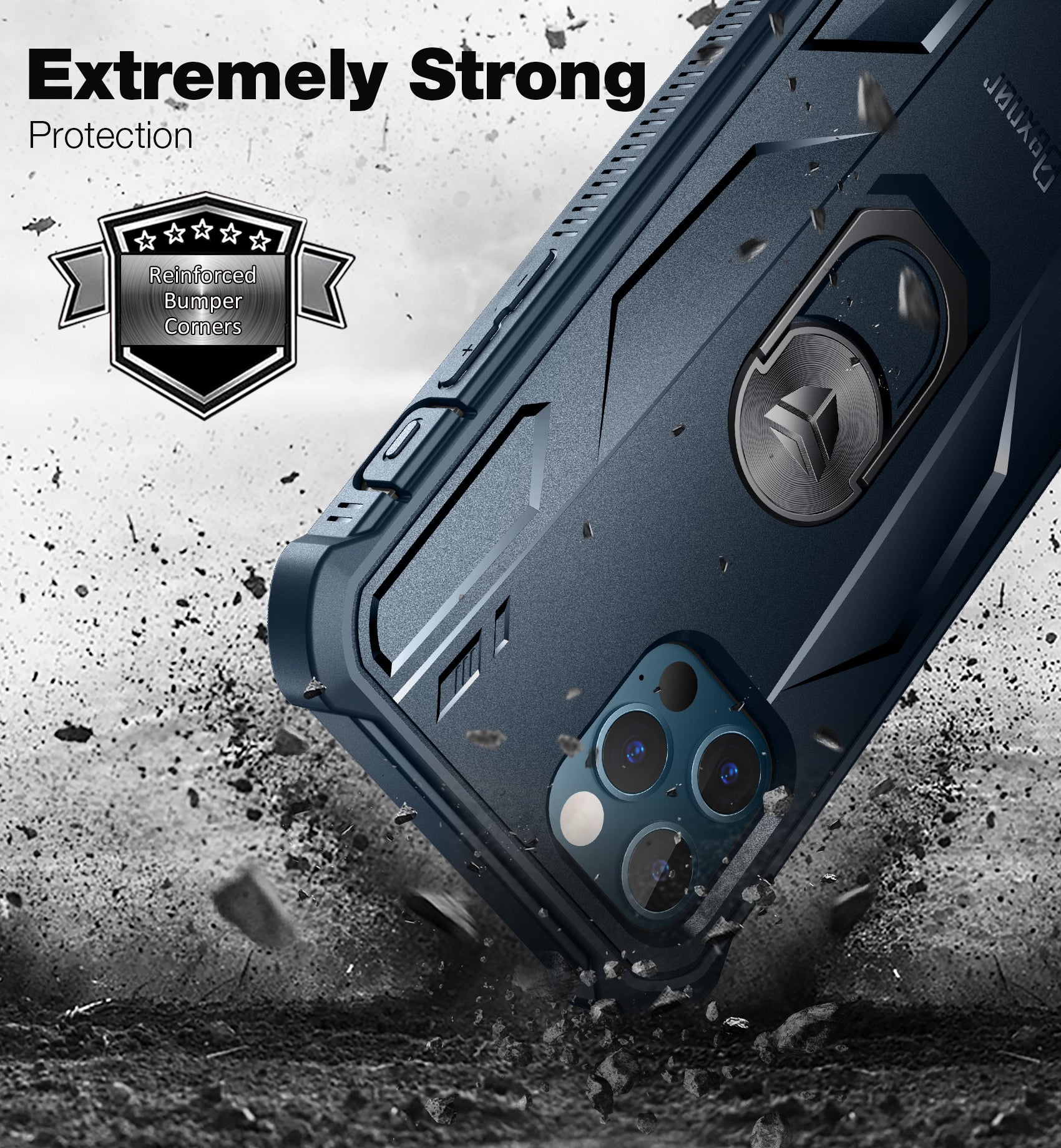 Dexnor Rugged Full Body Case for iPhone 12/12 Pro with Screen Protector & Ring Kickstand Car Mount, Slim Shockproof Protective Bumper Cover with Anti Dust Plugs.