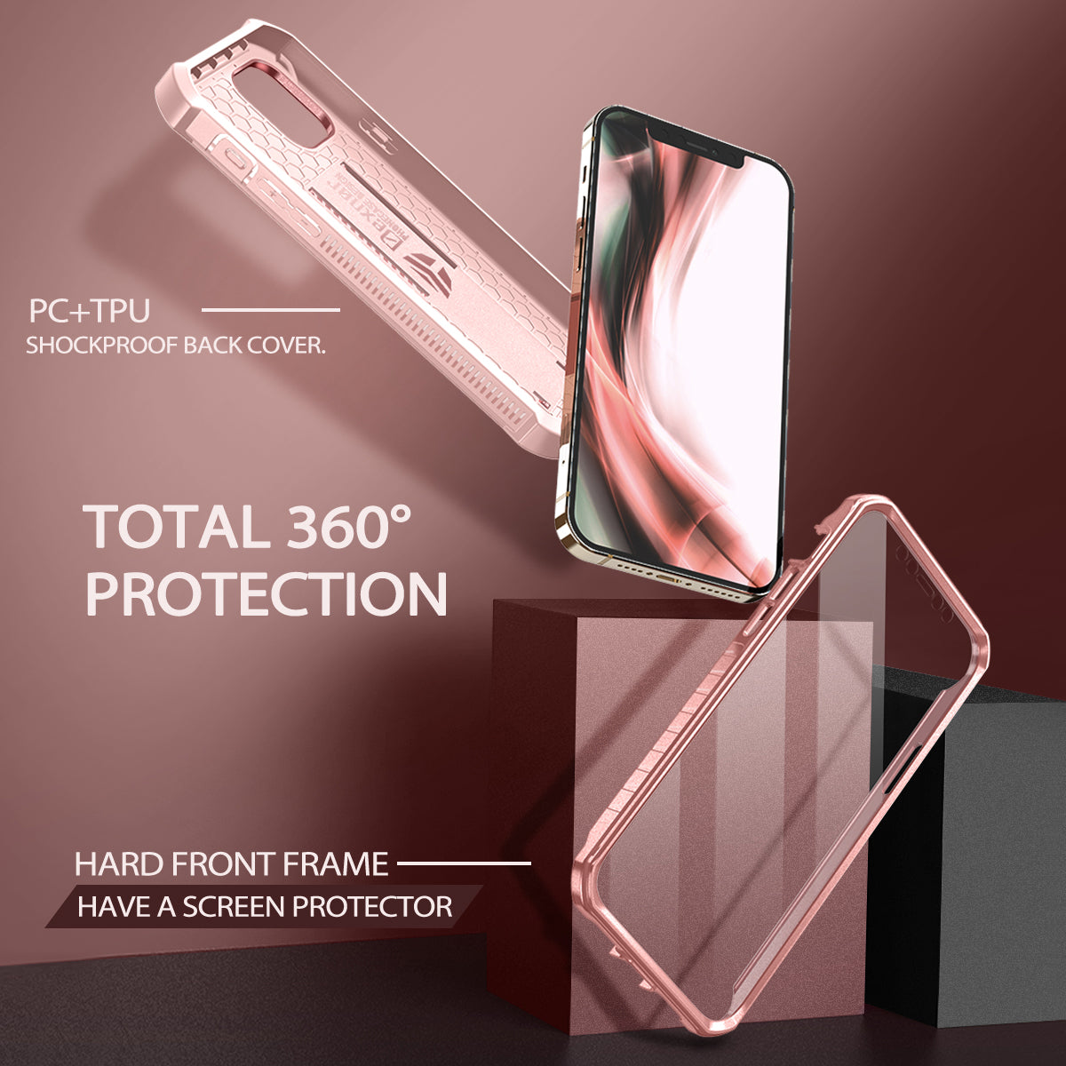 Dexnor Black Case For iPhone 12 Pro Max With Heavy-duty Shockproof Full Body Built-in Screen Protector Adjustable Kickstand