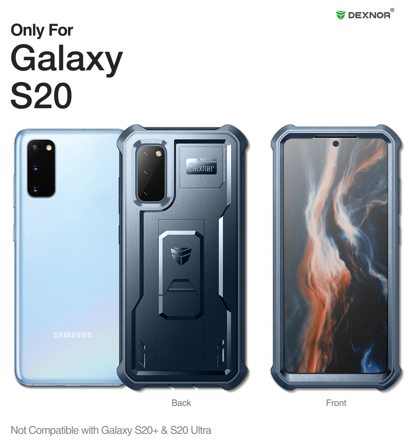 Dexnor Case for Samsung Galaxy S20 With Single Screen Protector Full Body Bumper Kickstand Heavy-duty Shockproof Rugged Cover.