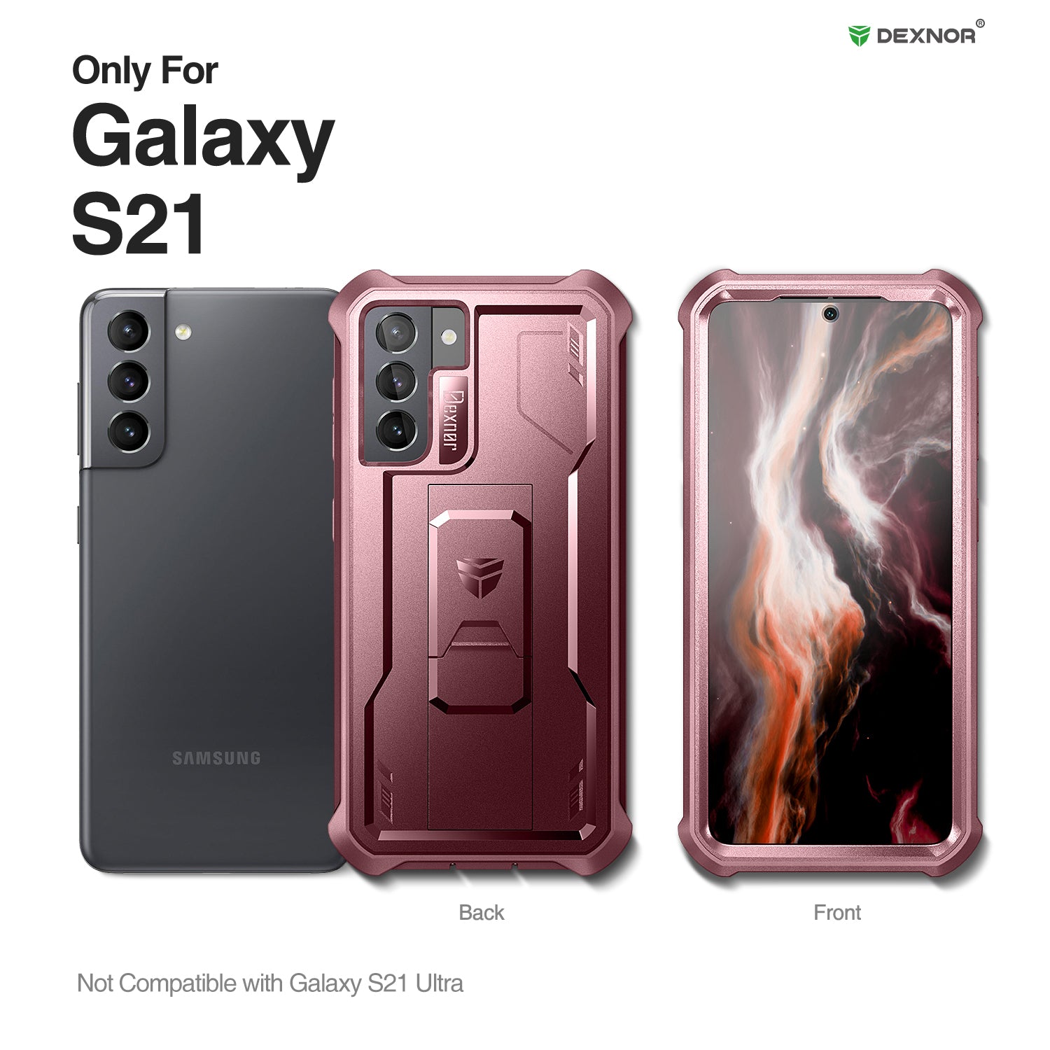 Dexnor Case for Samsung Galaxy S21 With Single Screen Protector Full Body Bumper Kickstand Heavy-duty Shockproof Rugged Cover.