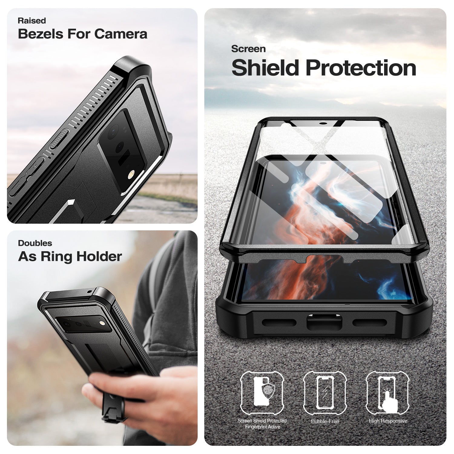 Dexnor Case for Google Pixel 6 Pro 5G With Screen Protector Full Body Bumper Kickstand Heavy-duty Shockproof Rugged Cover.