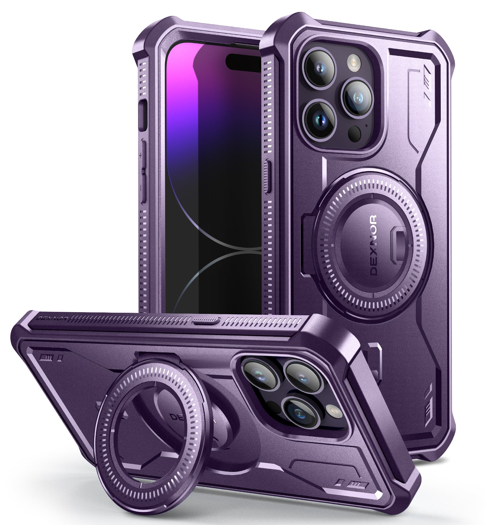 Dexnor for iphone 14 Pro Max Case Heavy-duty Shockproof Full Body Built-in Screen Protector Adjustable Kickstand