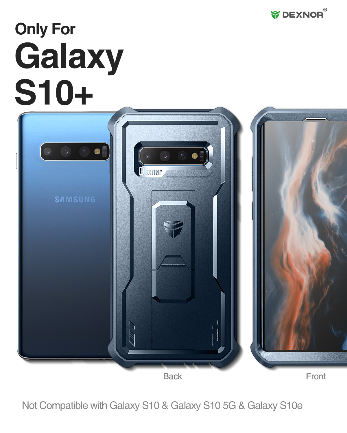 Dexnor Case for Samsung Galaxy S10 Plus With Single Screen Protector Full Body Bumper Kickstand Heavy-duty Shockproof Rugged Cover