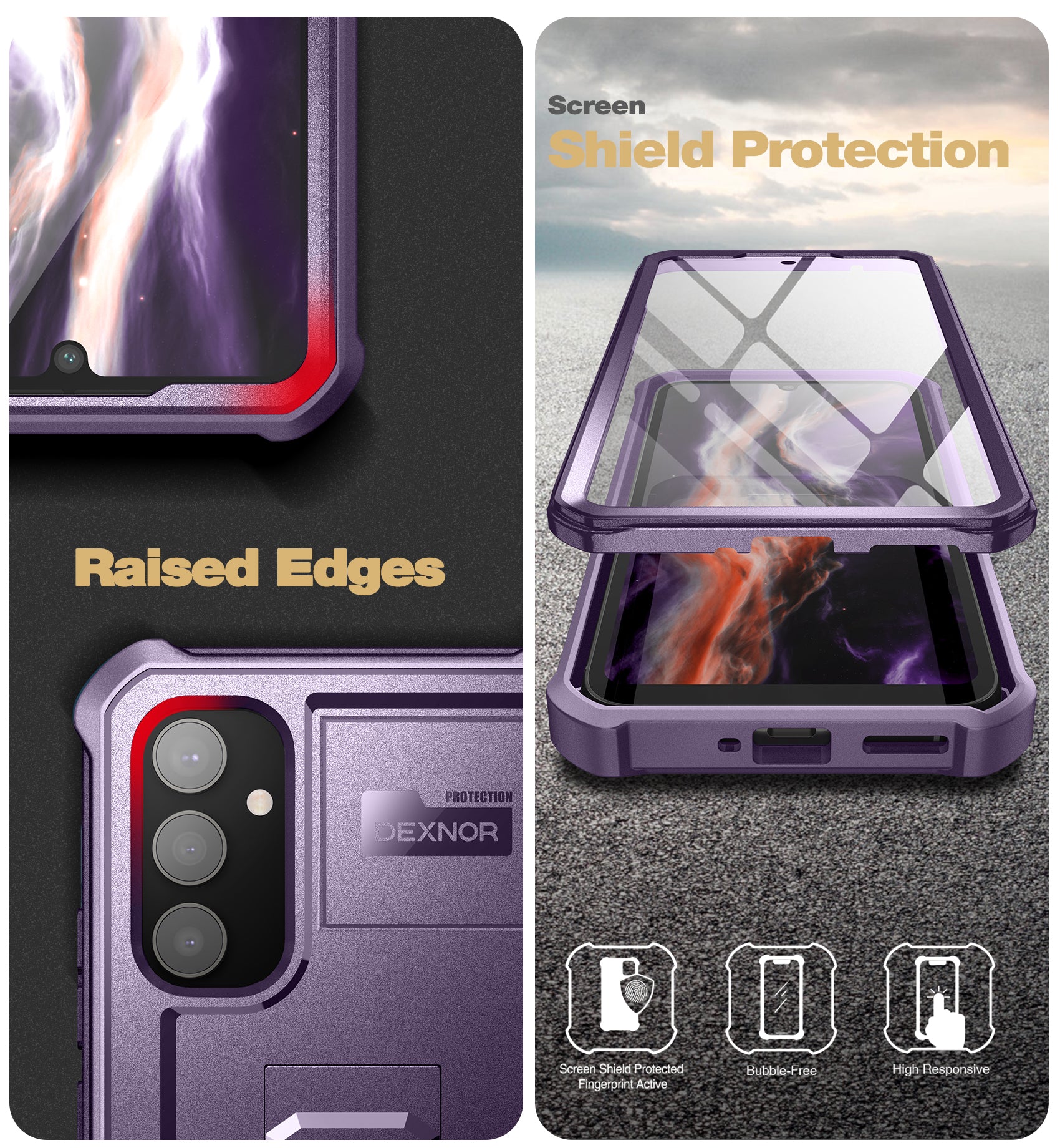 Dexnor Case for Samsung Galaxy A34 5G With Screen Protector Full Body Bumper Kickstand Heavy-duty Shockproof Rugged Cover.