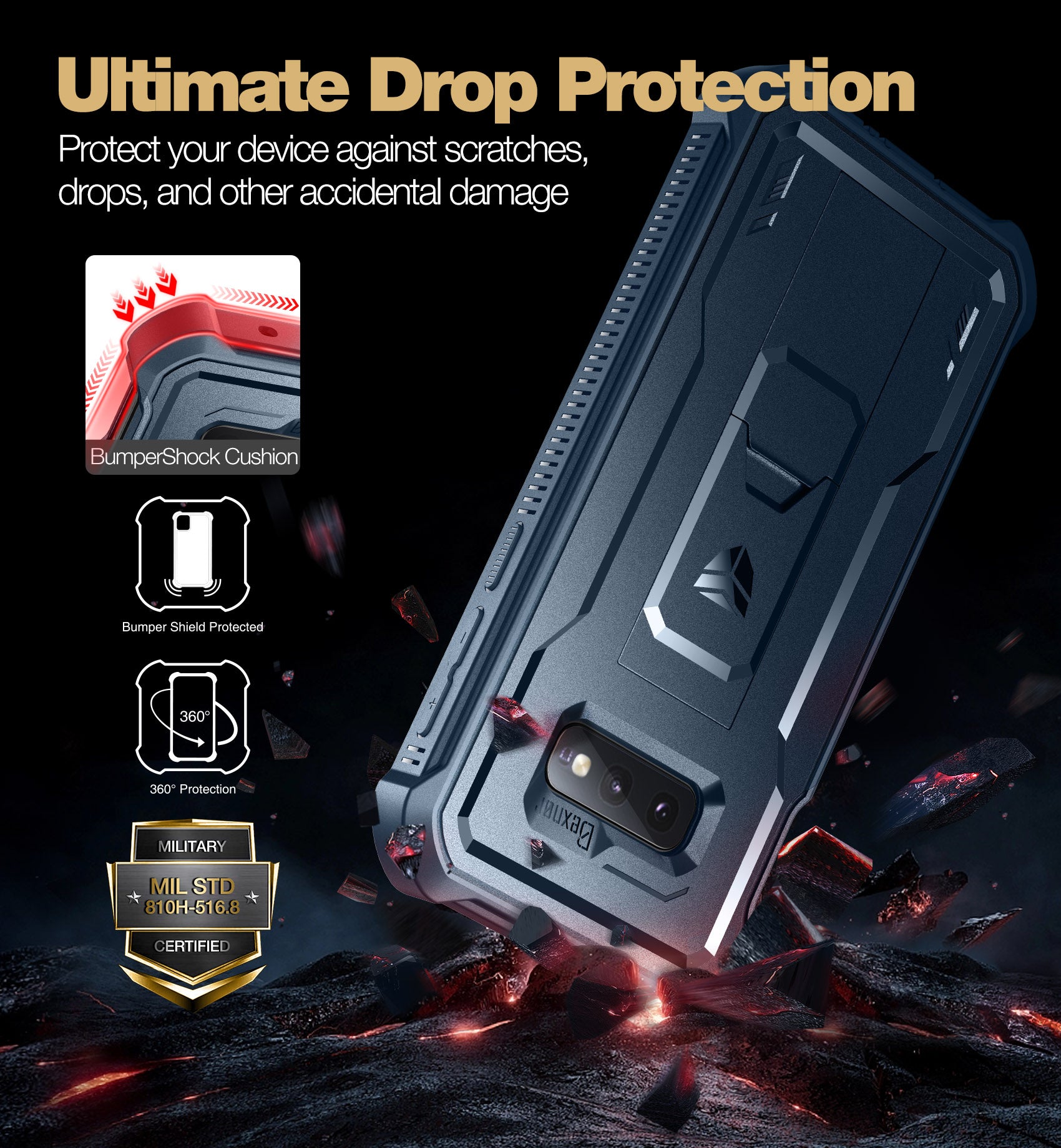 Dexnor Case for Samsung Galaxy S10E With Single Screen Protector Full Body Bumper Kickstand Heavy-duty Shockproof Rugged Cover