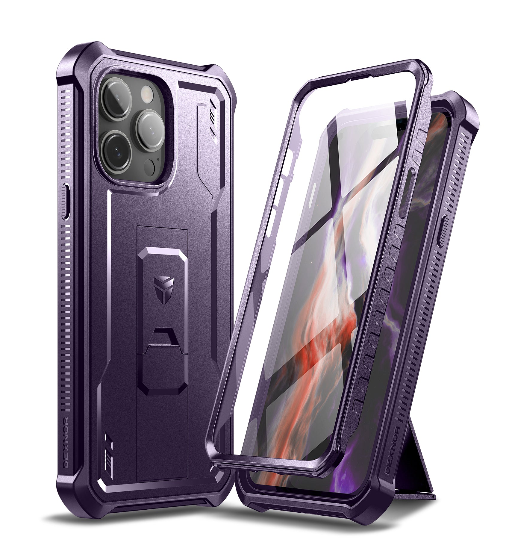 Dexnor for iphone 14 Pro Max Case Heavy-duty Shockproof Full Body Built-in Screen Protector Adjustable Kickstand