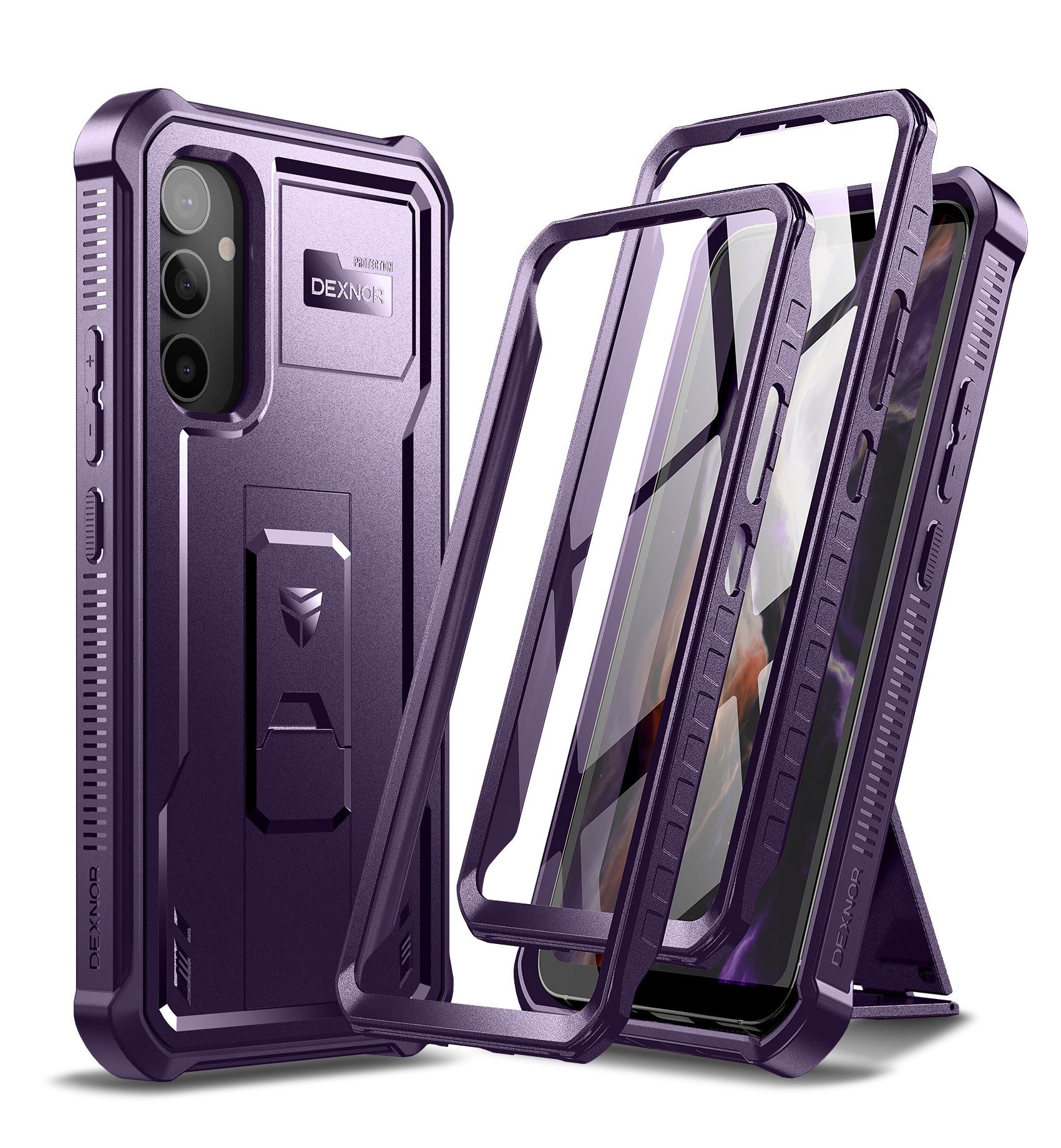 Dexnor Case for Samsung Galaxy A34 5G With Screen Protector Full Body Bumper Kickstand Heavy-duty Shockproof Rugged Cover.
