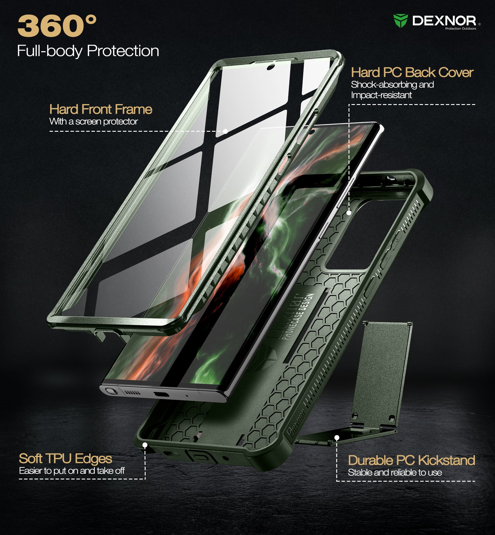 Dexnor Case for Samsung Galaxy Note 20 Ultra With Single Screen Protector Full Body Bumper Kickstand Heavy-duty Shockproof Rugged Cover.