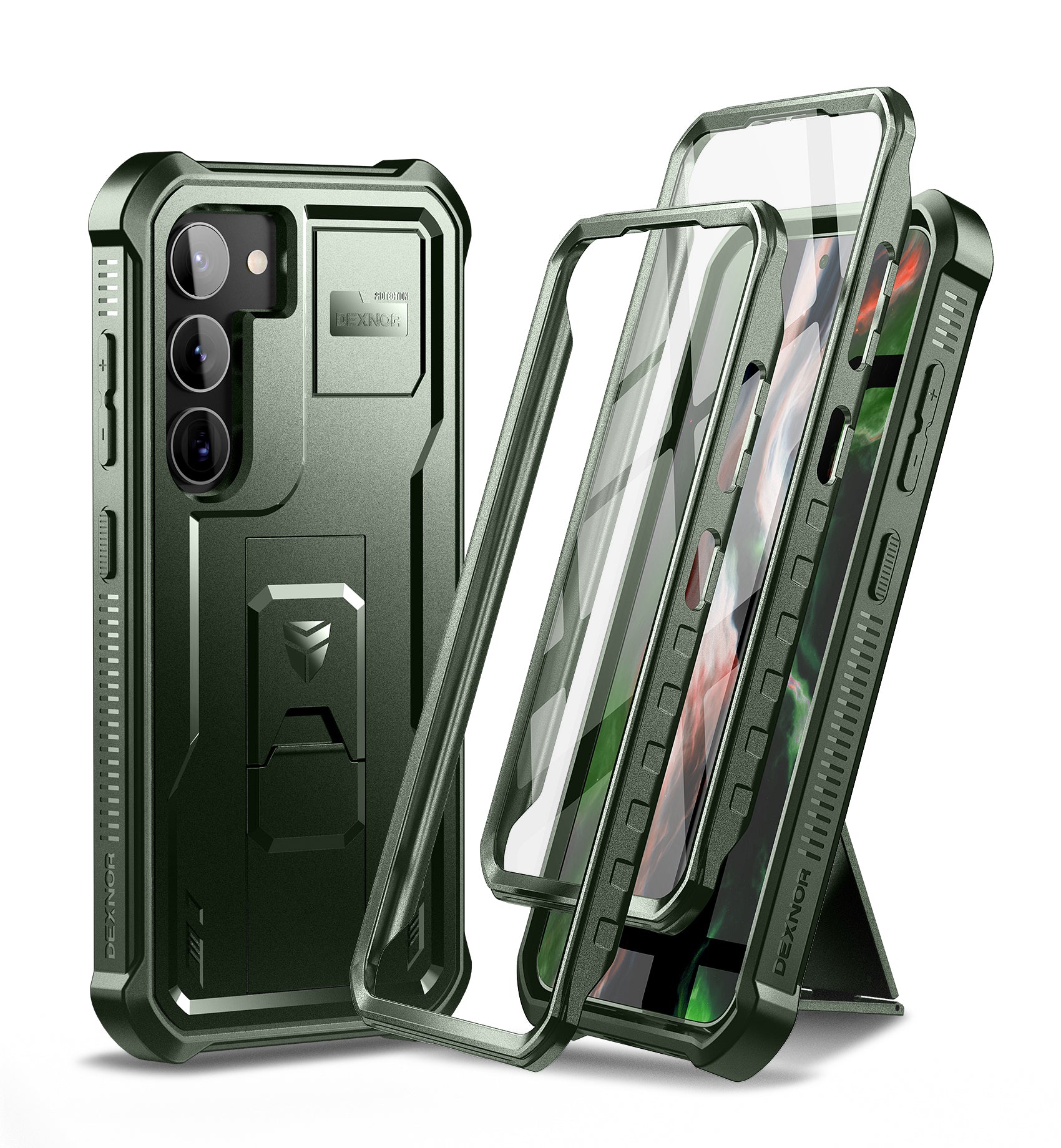 Dexnor Case for Samsung Galaxy S23 With Screen Protector Full Body Bumper Kickstand Heavy-duty Shockproof Rugged Cover.