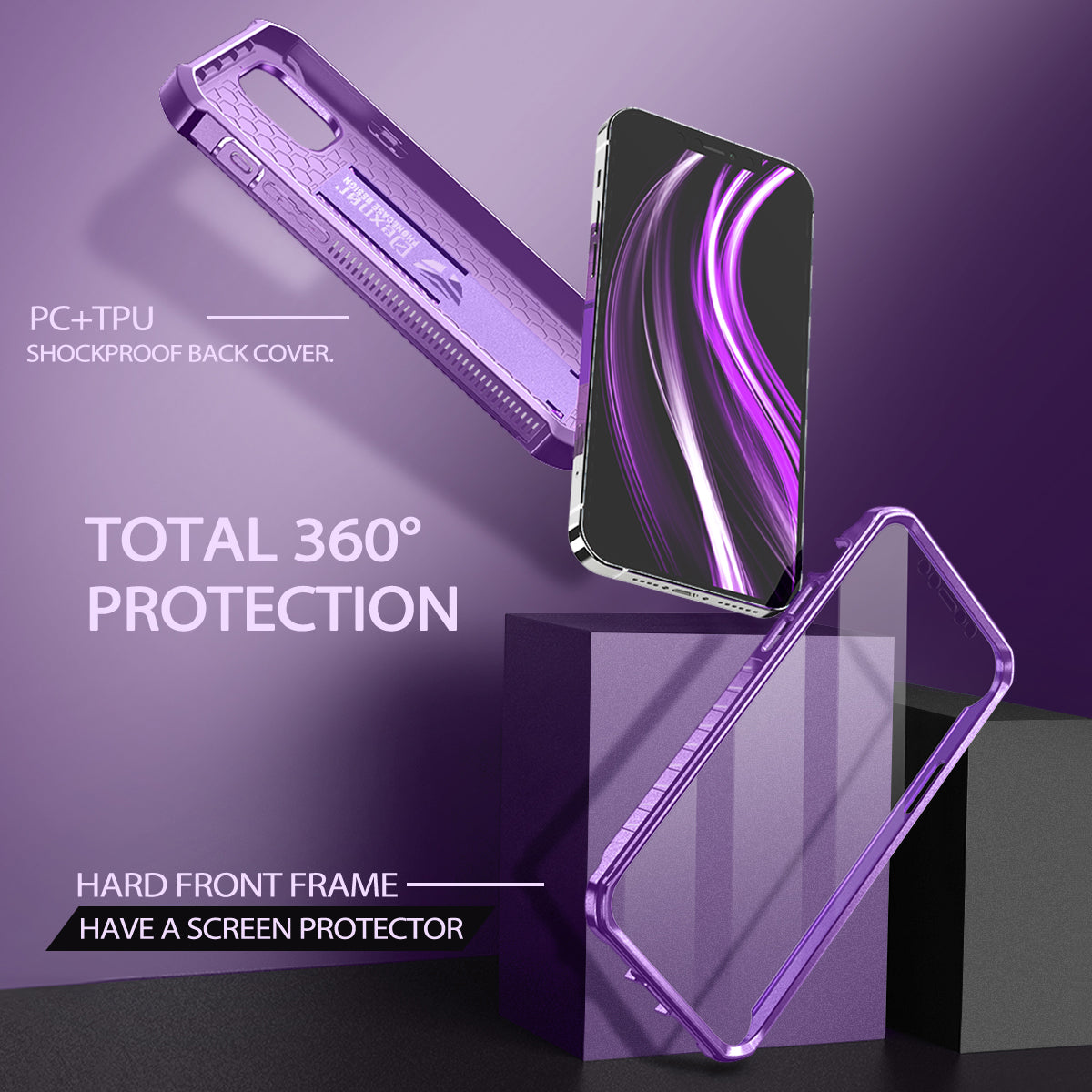 Dexnor Black Case For iPhone 12 Pro Max With Heavy-duty Shockproof Full Body Built-in Screen Protector Adjustable Kickstand